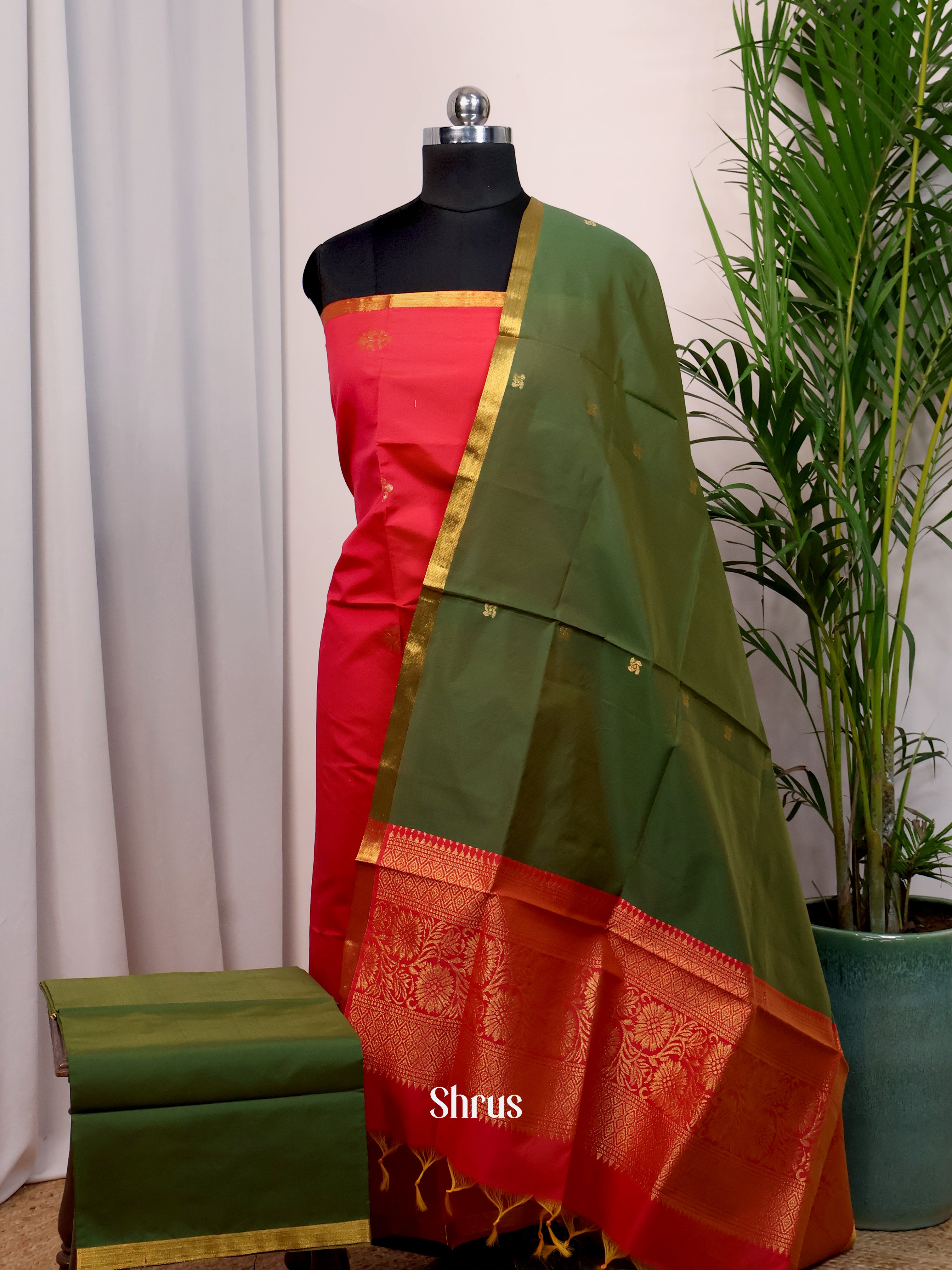 Red & Green- semi softsilk salwar