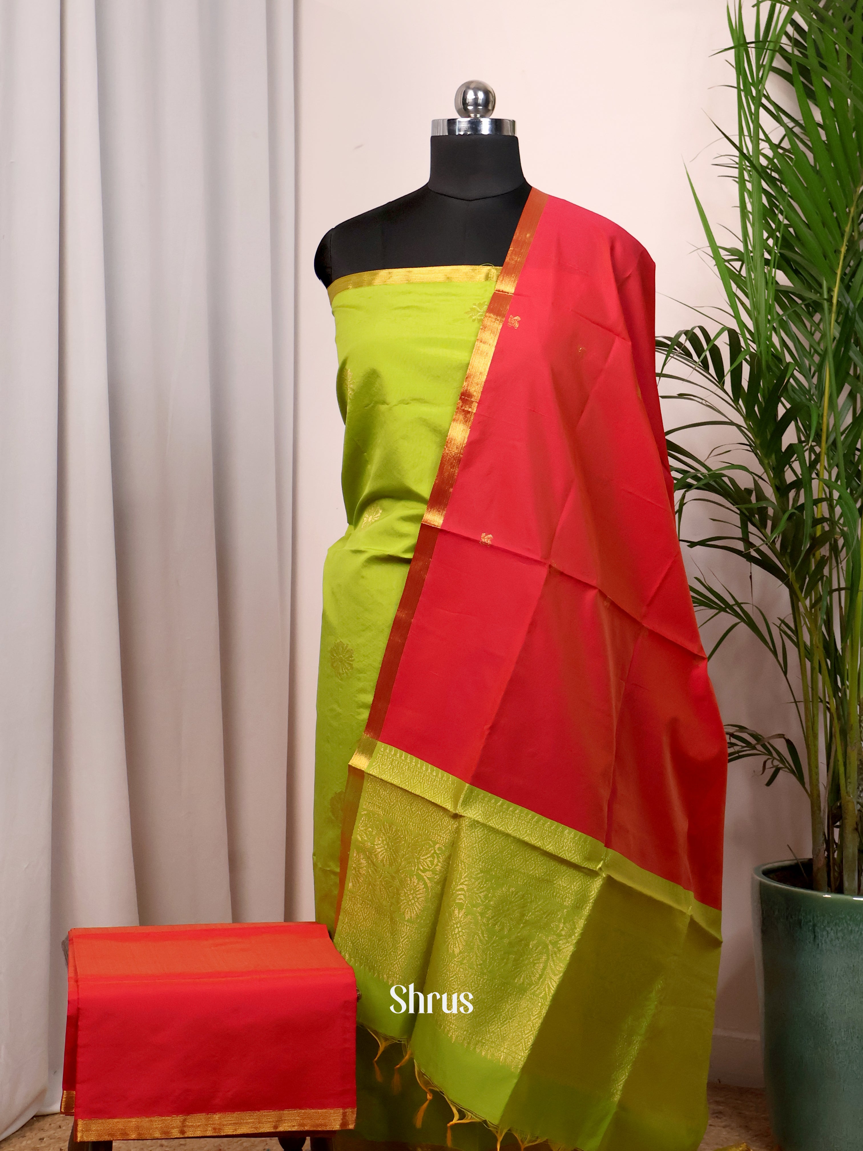 Green & Red - semi softsilk salwar - Shop on Shrus.com