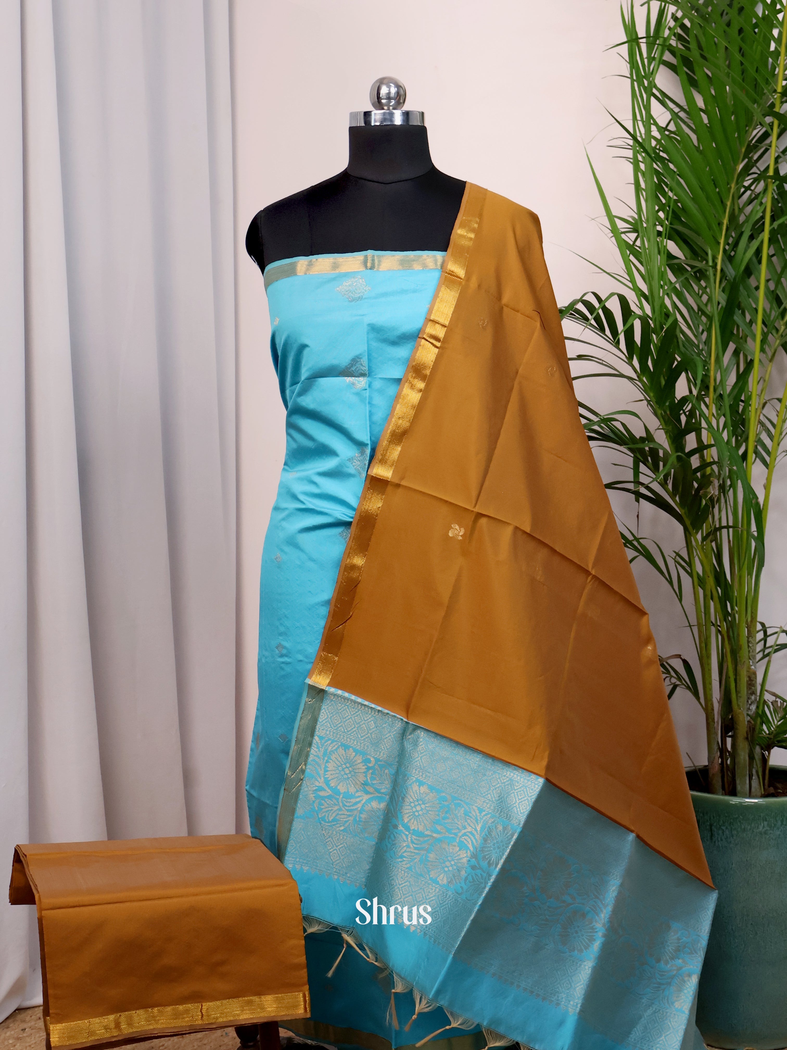 Blue  & Brown - semi softsilk salwar