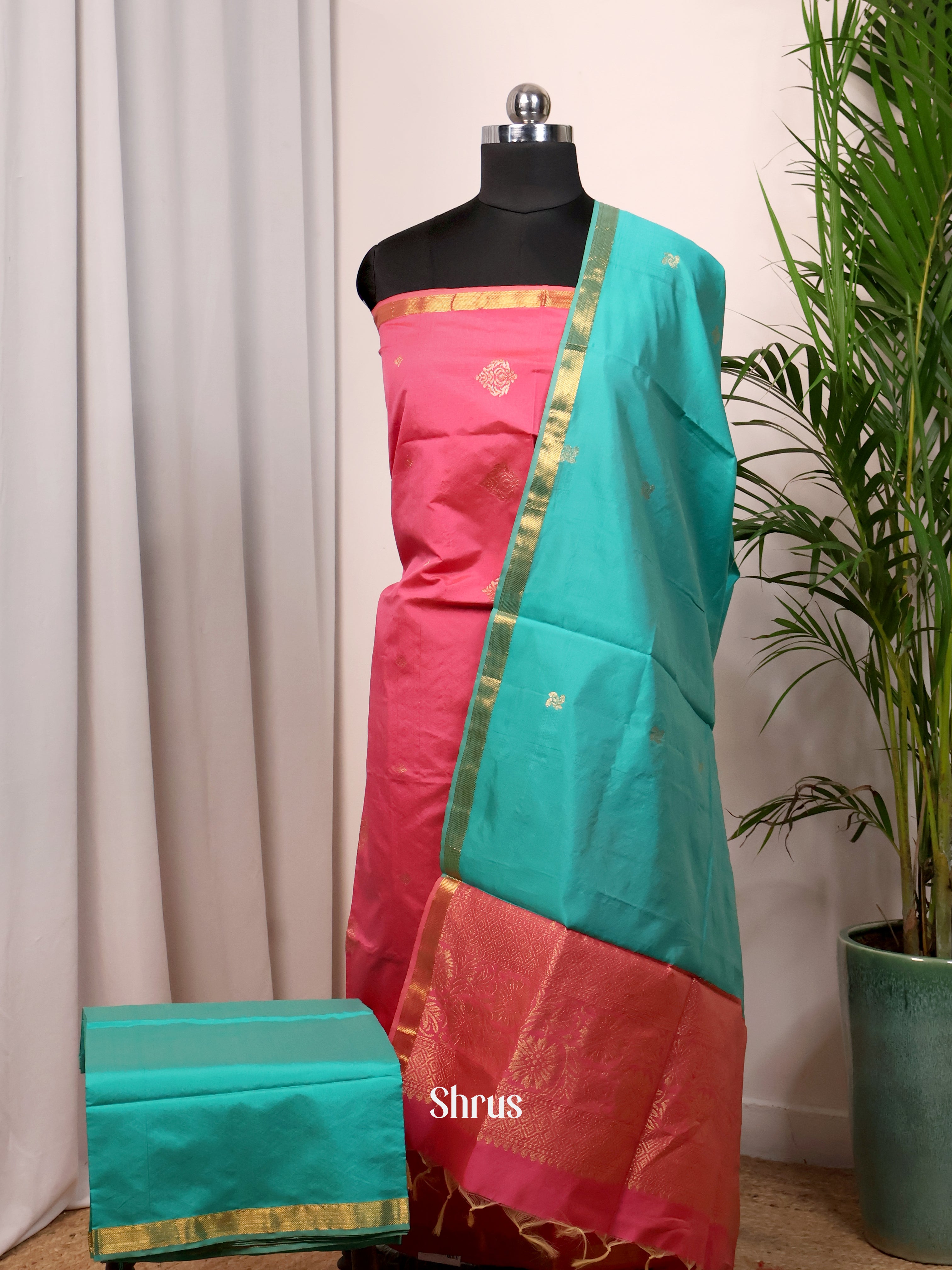 Pink & Green- semi softsilk salwar - Shop on Shrus.com