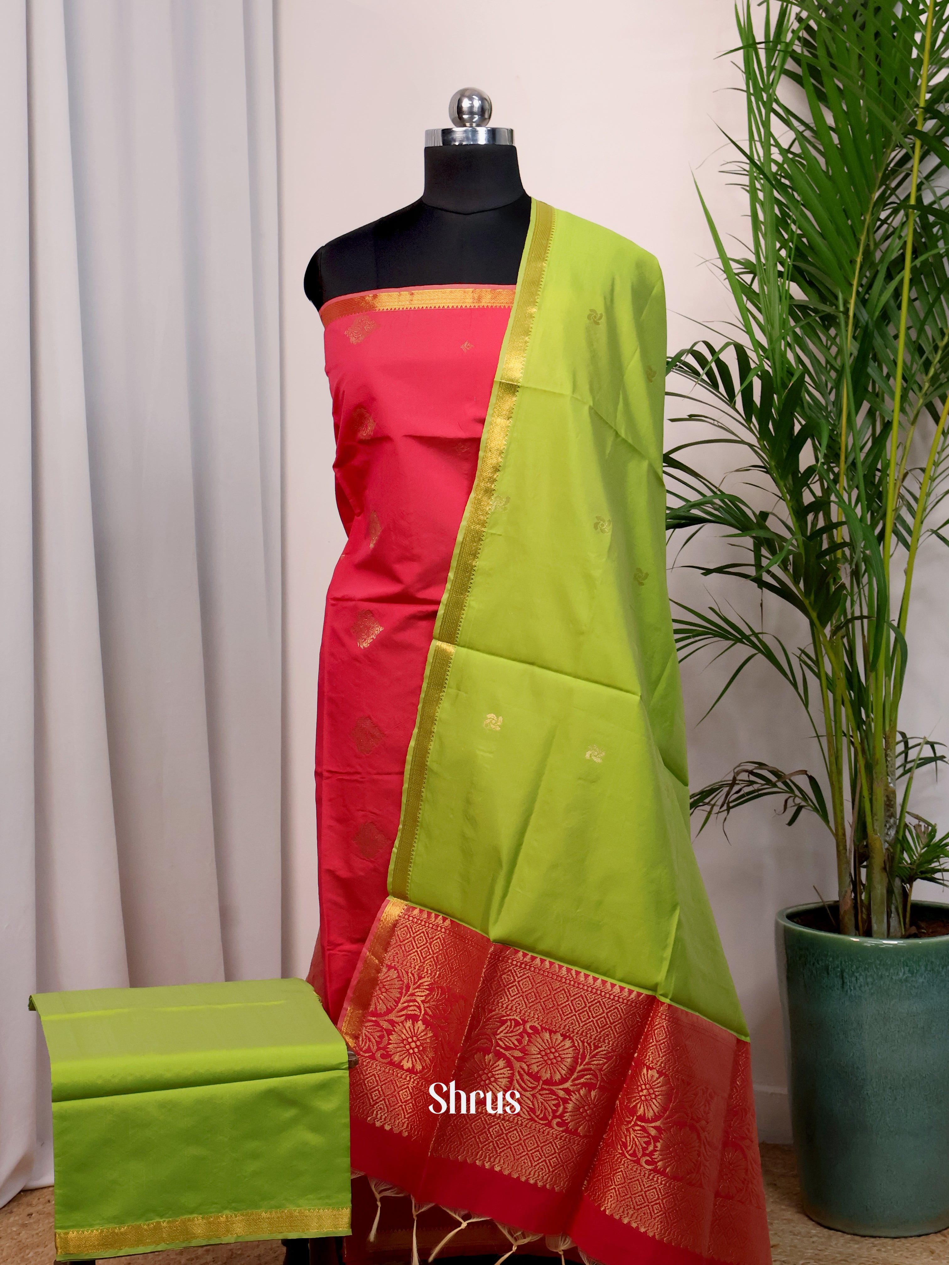 Red & Green- semi softsilk salwar