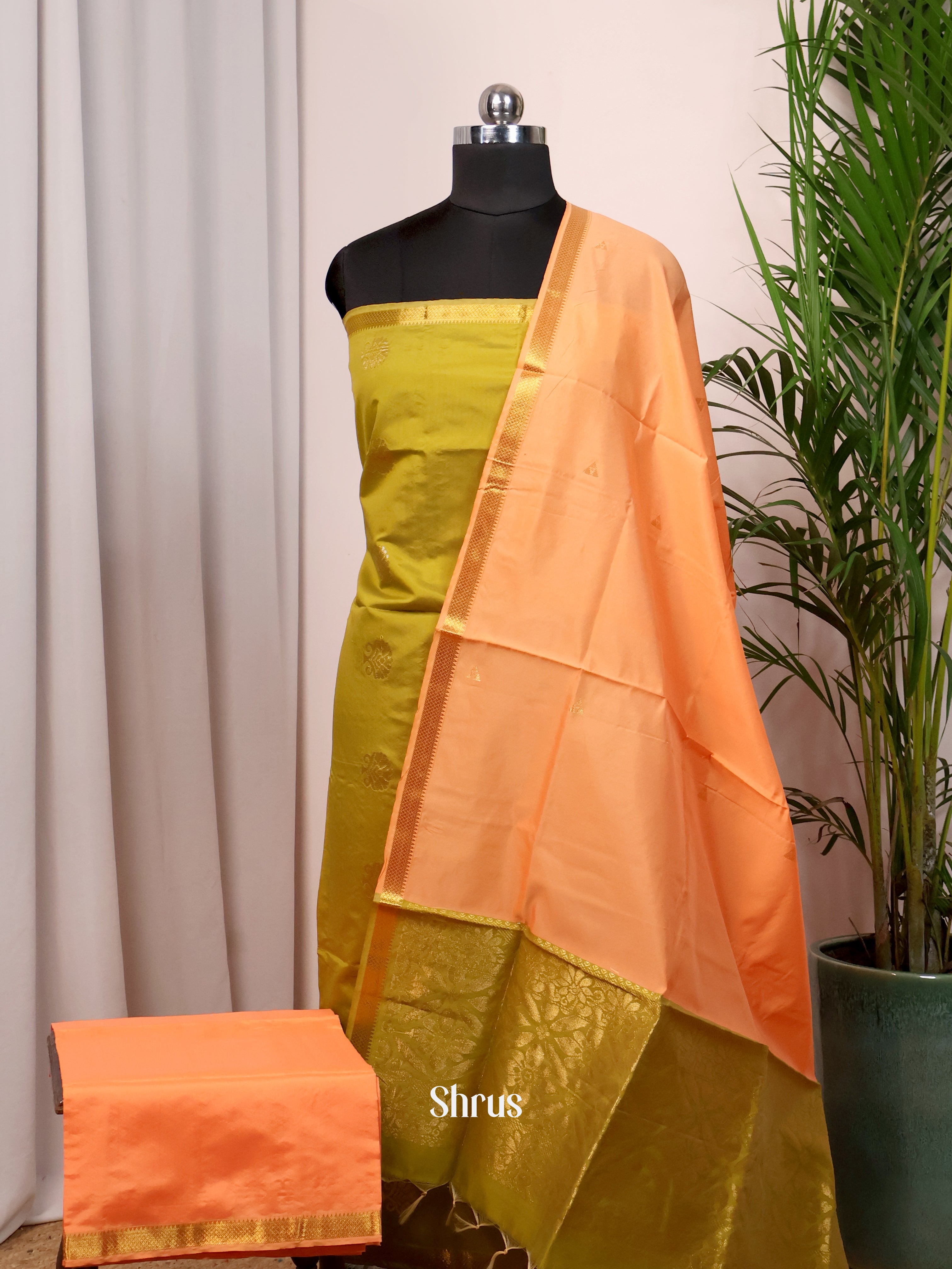 Green & Peach - semi softsilk salwar