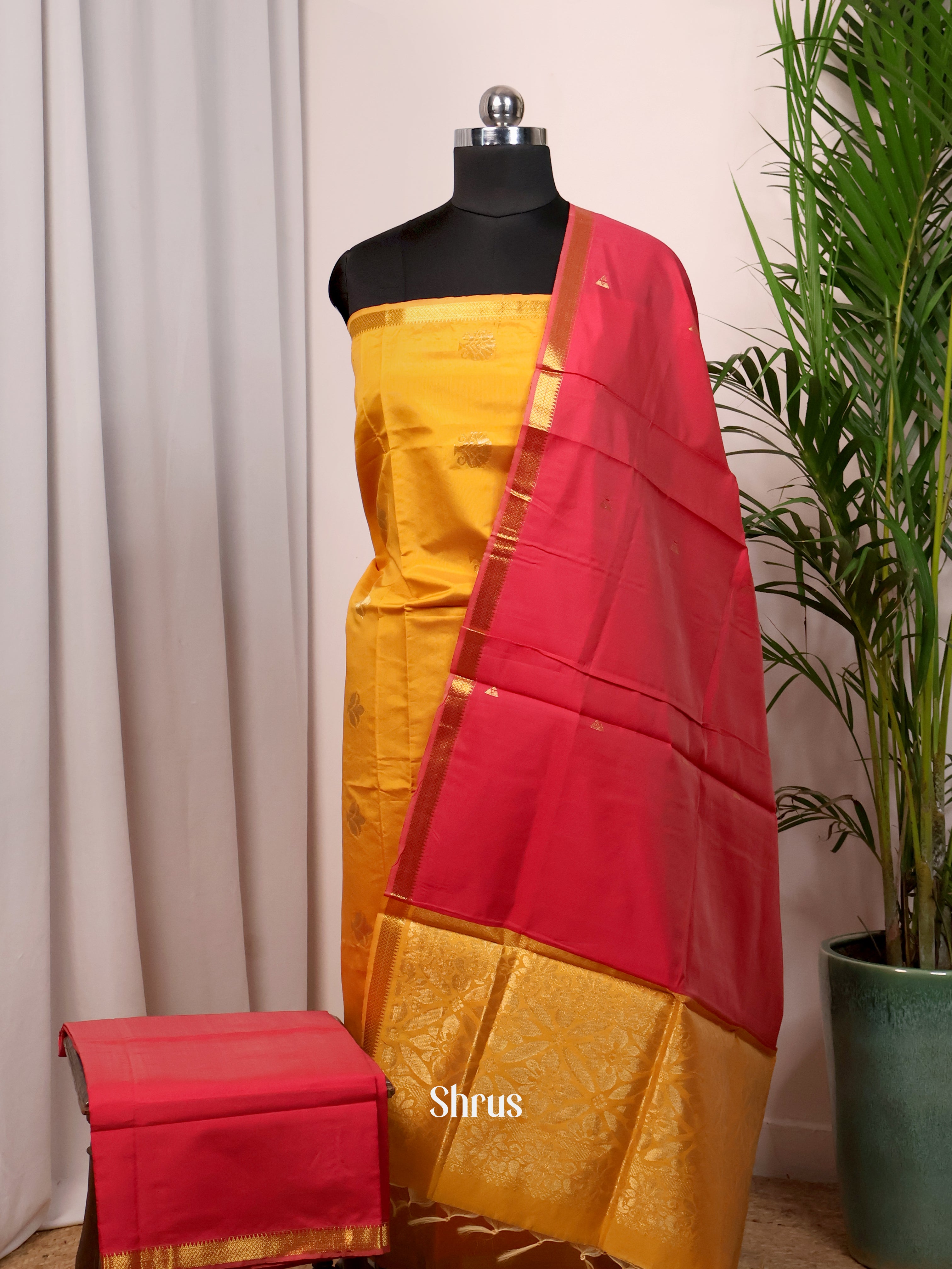 Mustard & Red- semi softsilk salwar