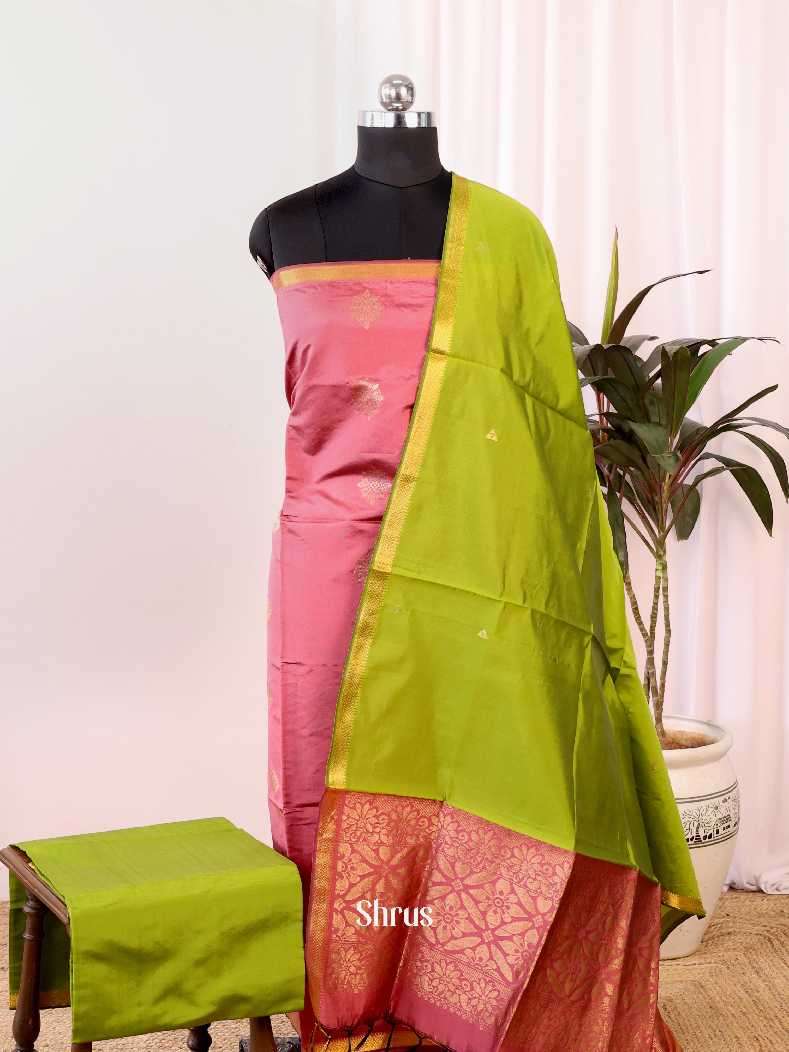 Pink & Green - semi softsilk salwar - Shop on Shrus.com