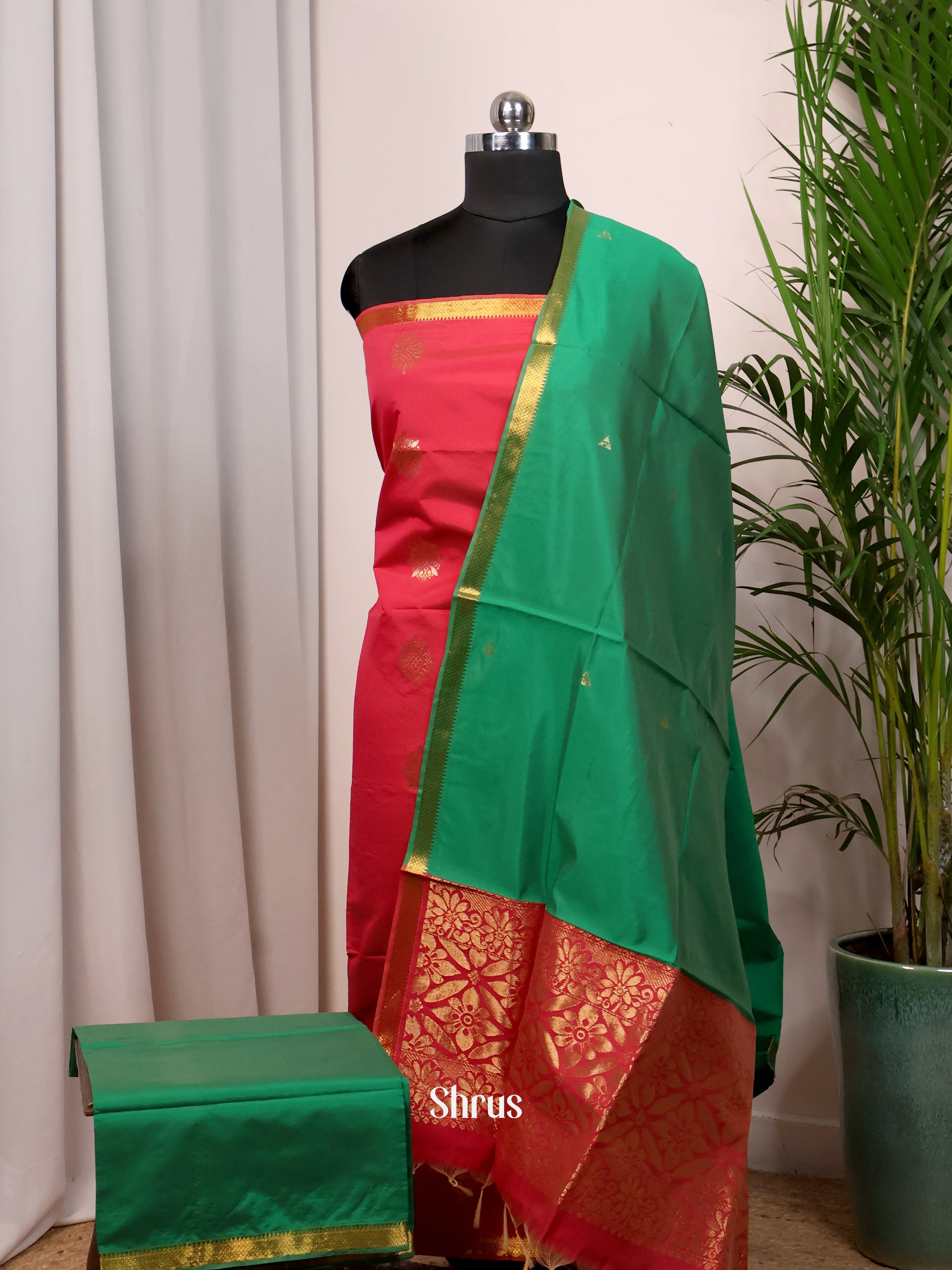 Red & Green- semi softsilk salwar