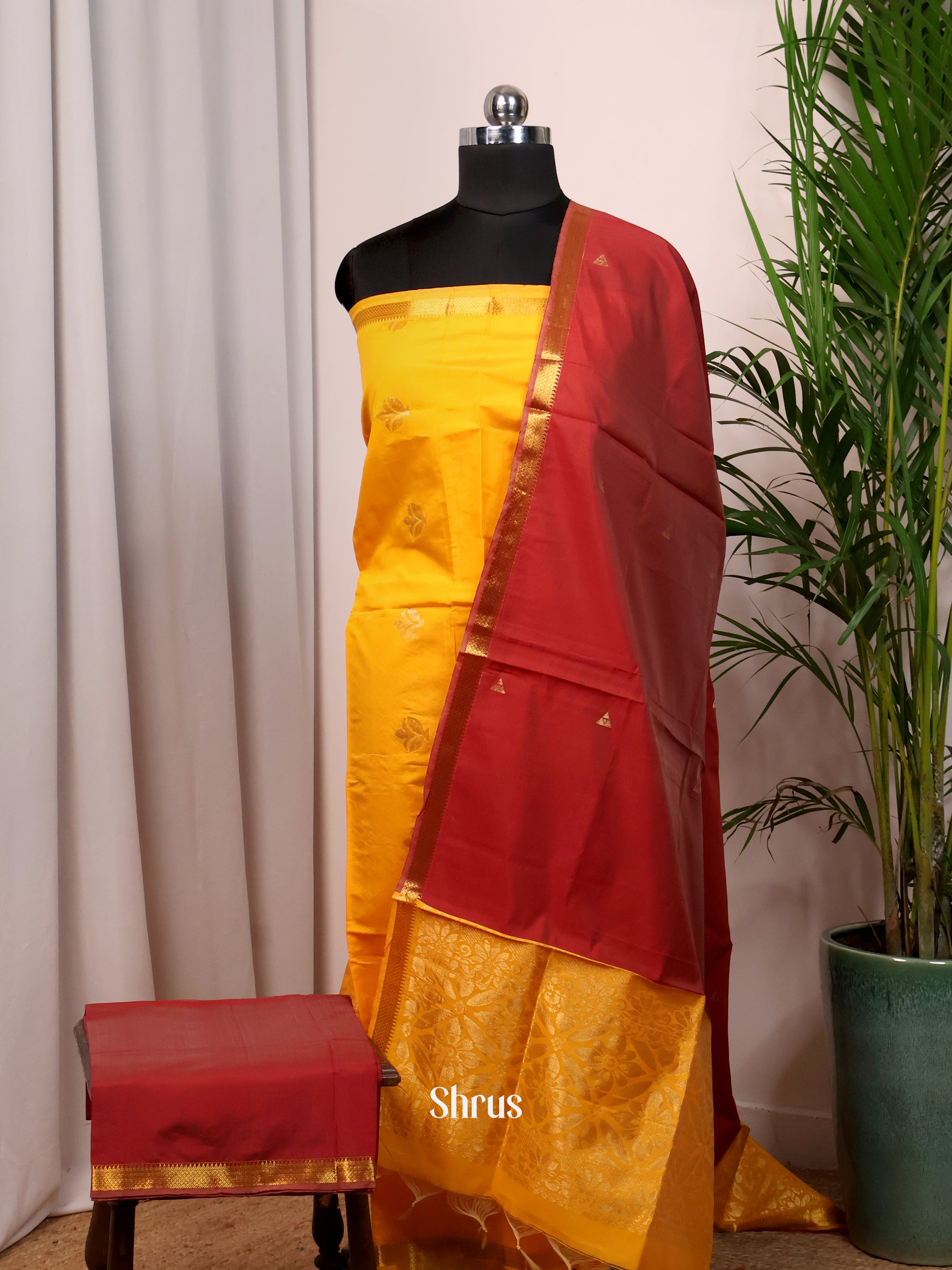 Yellow & Maroon - semi softsilk salwar