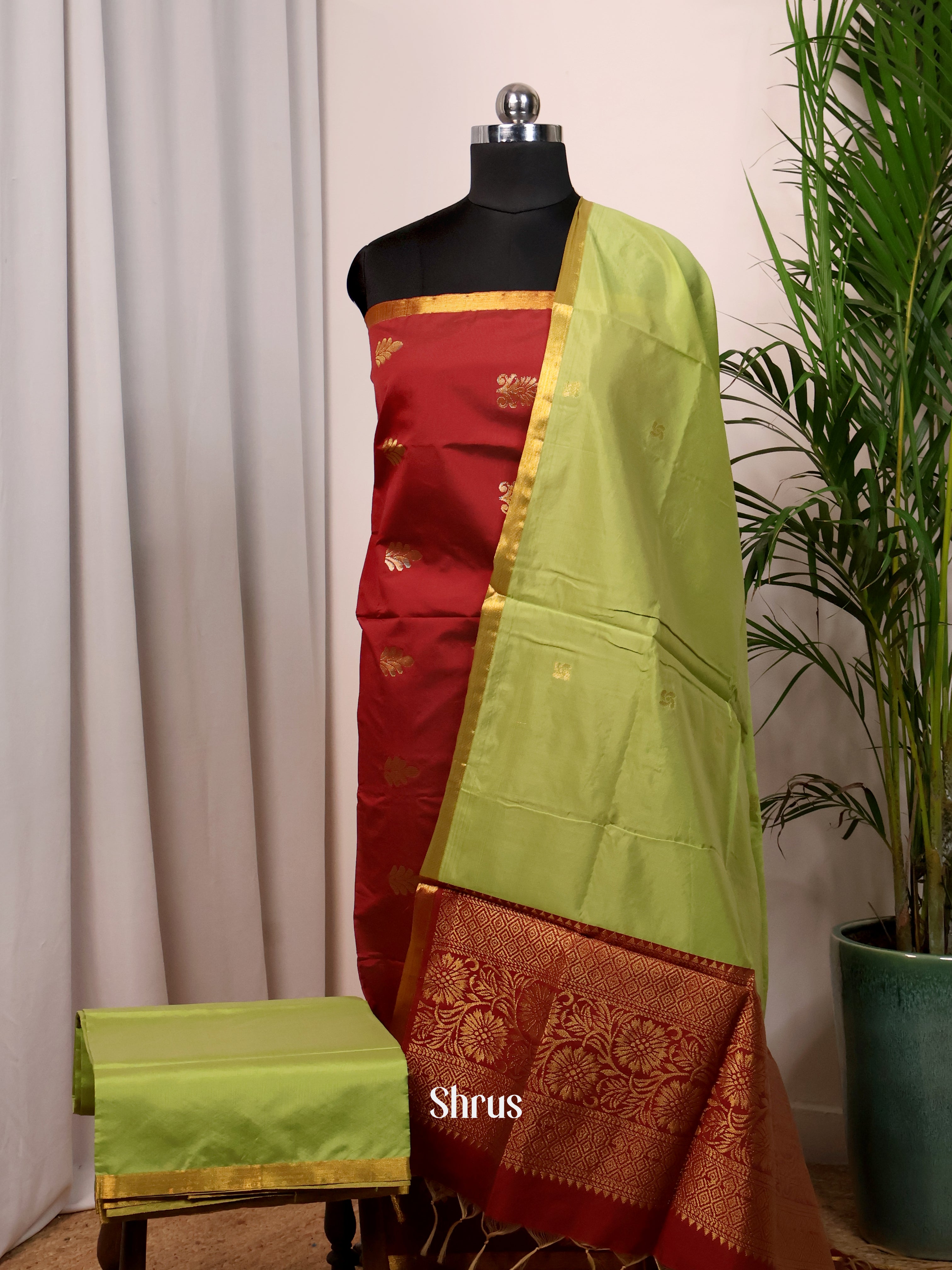 Maroon & Green - semi softsilk salwar