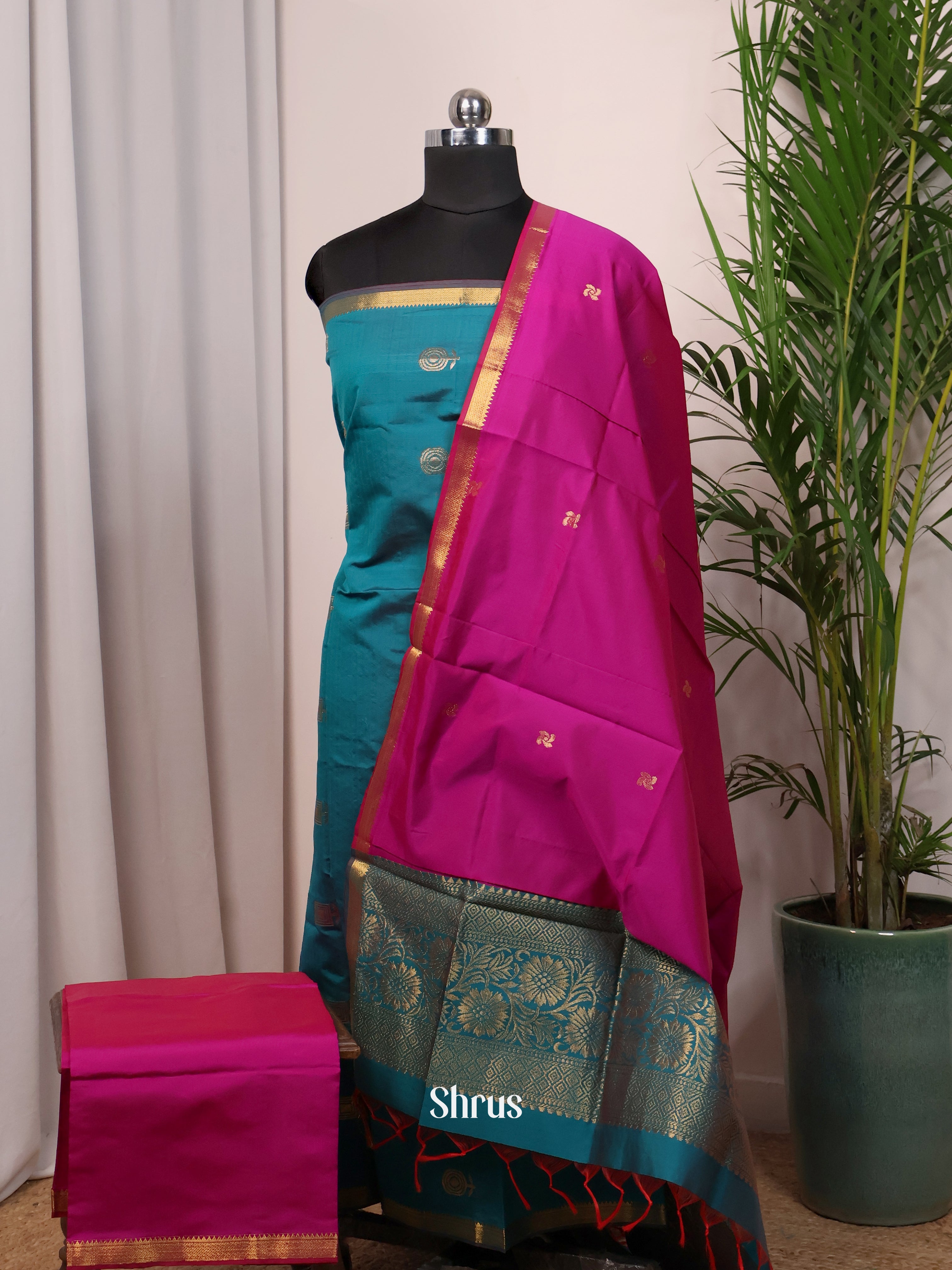 Green & Pink - semi softsilk salwar - Shop on Shrus.com