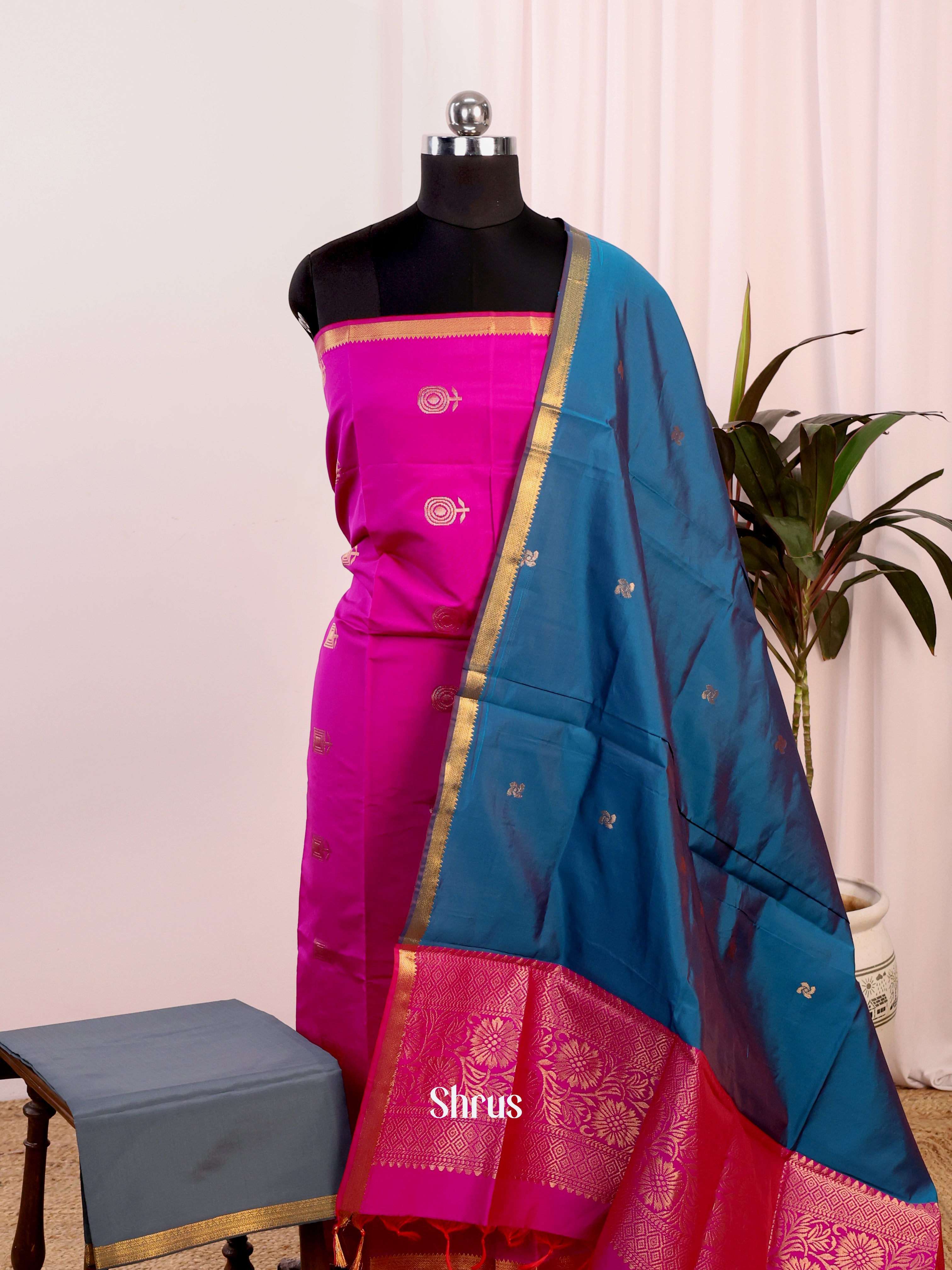 Pink & Blue - semi softsilk salwar - Shop on Shrus.com