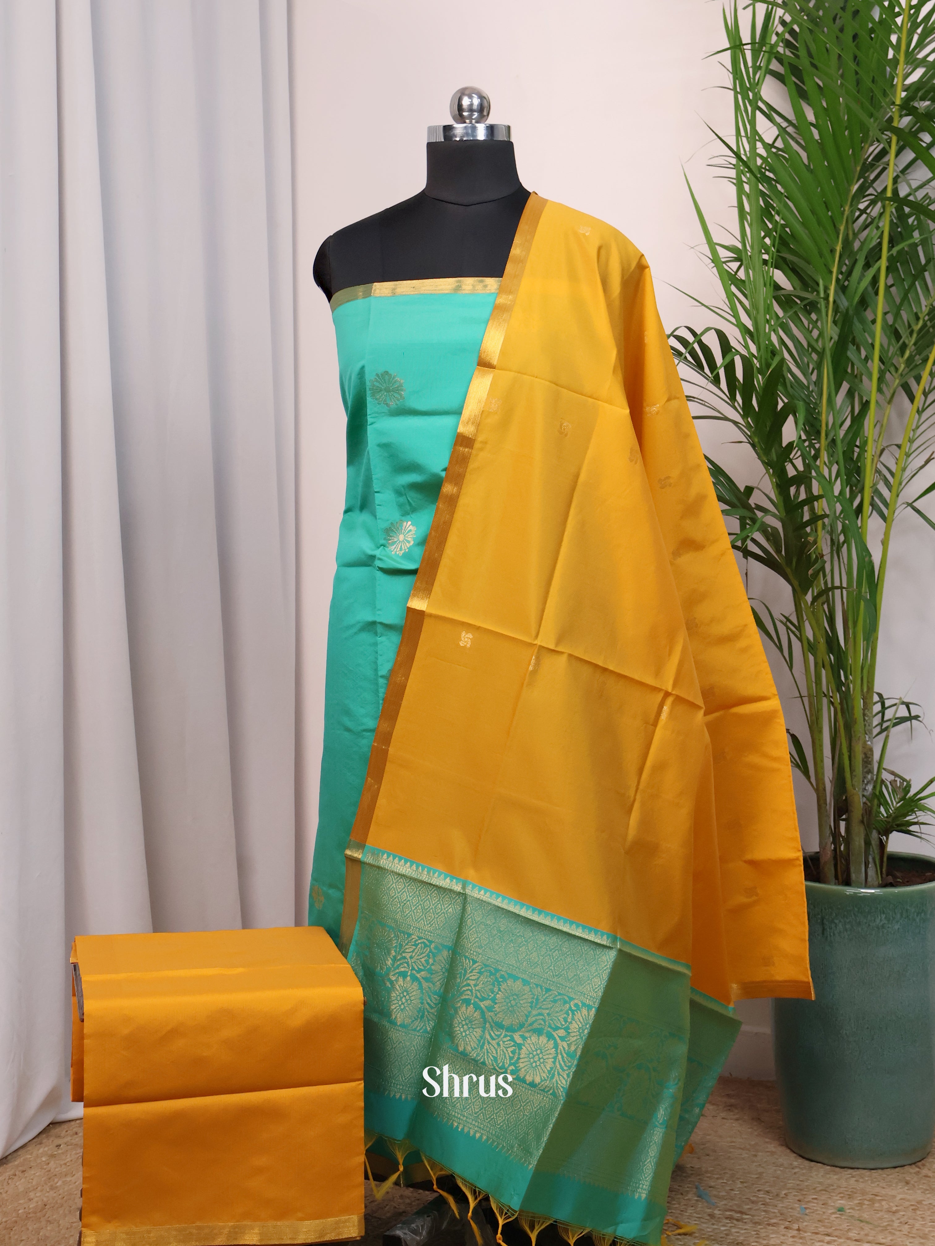 Green & Mustard - semi softsilk salwar - Shop on Shrus.com