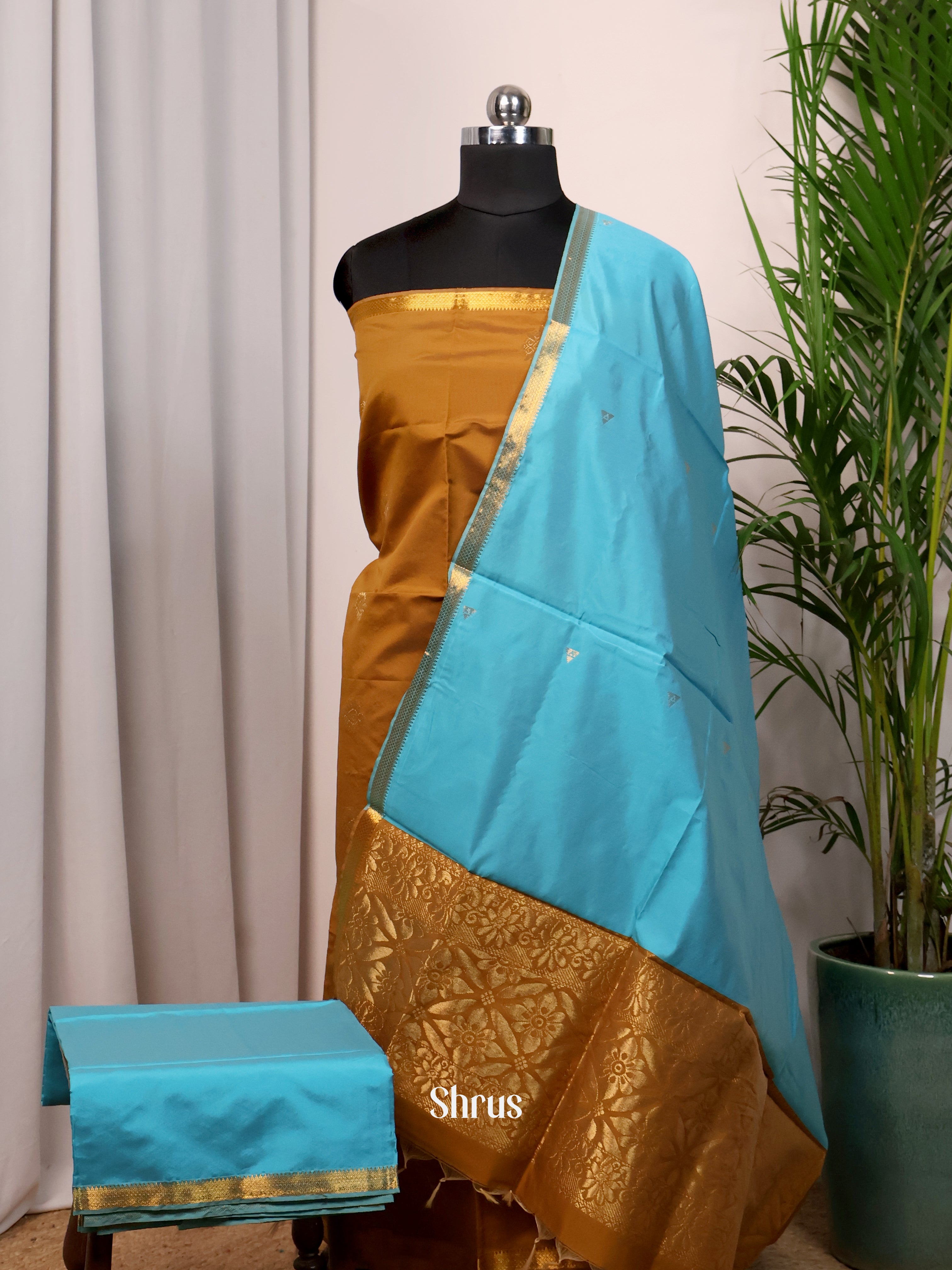 Brown & Blue - semi softsilk salwar