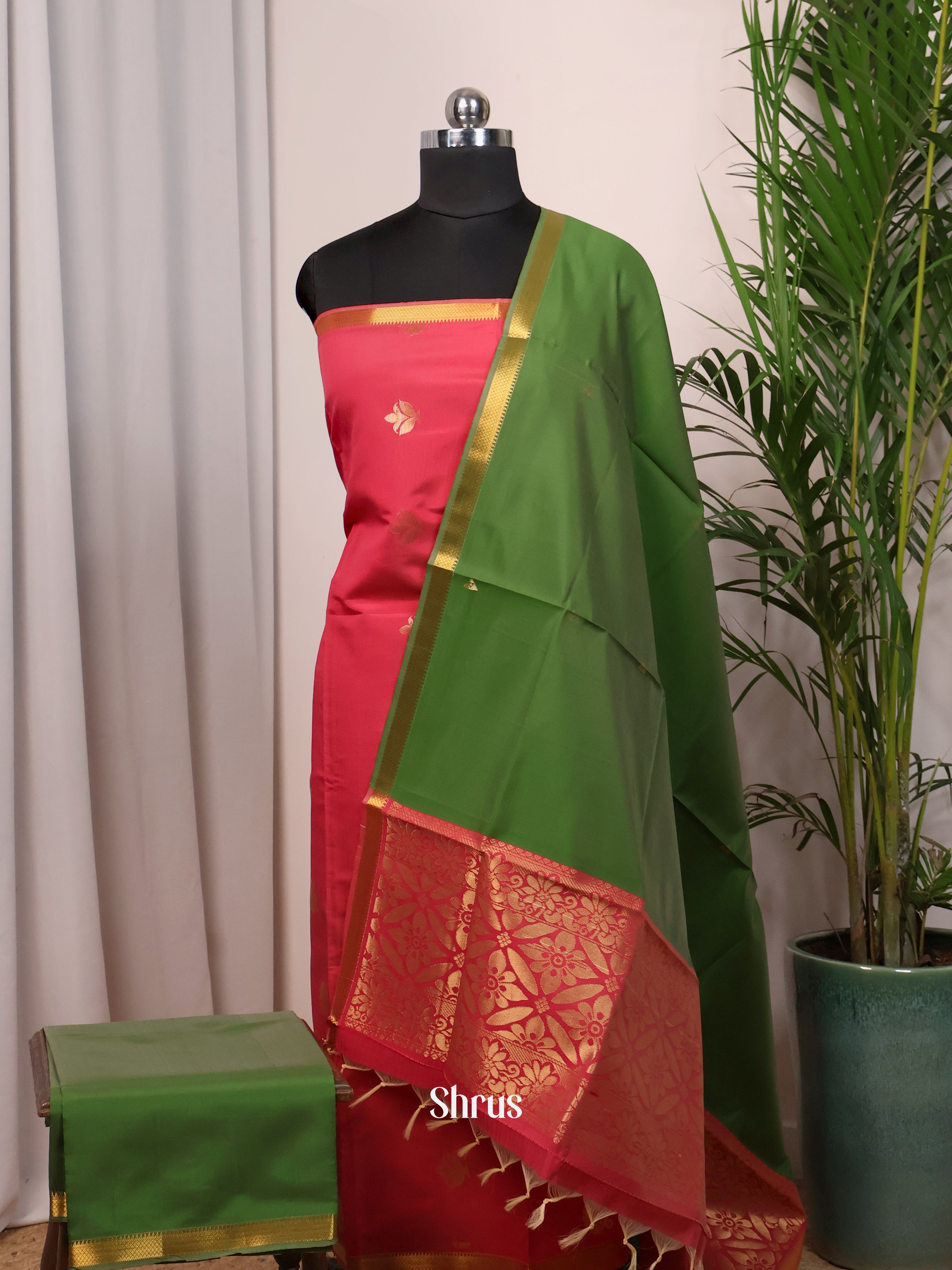 Red & Green - semi softsilk salwar - Shop on Shrus.com