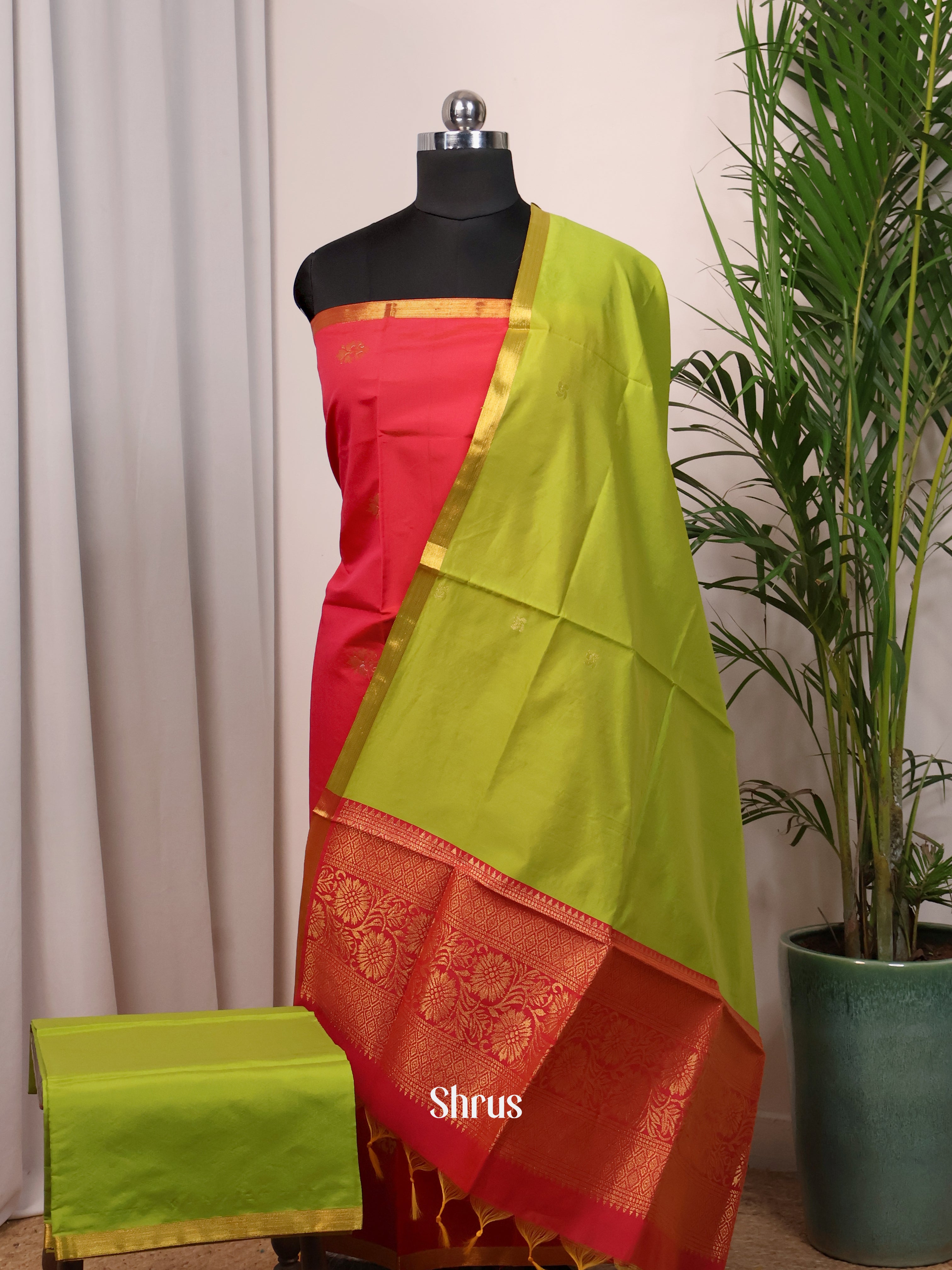 Red & Green- semi softsilk salwar