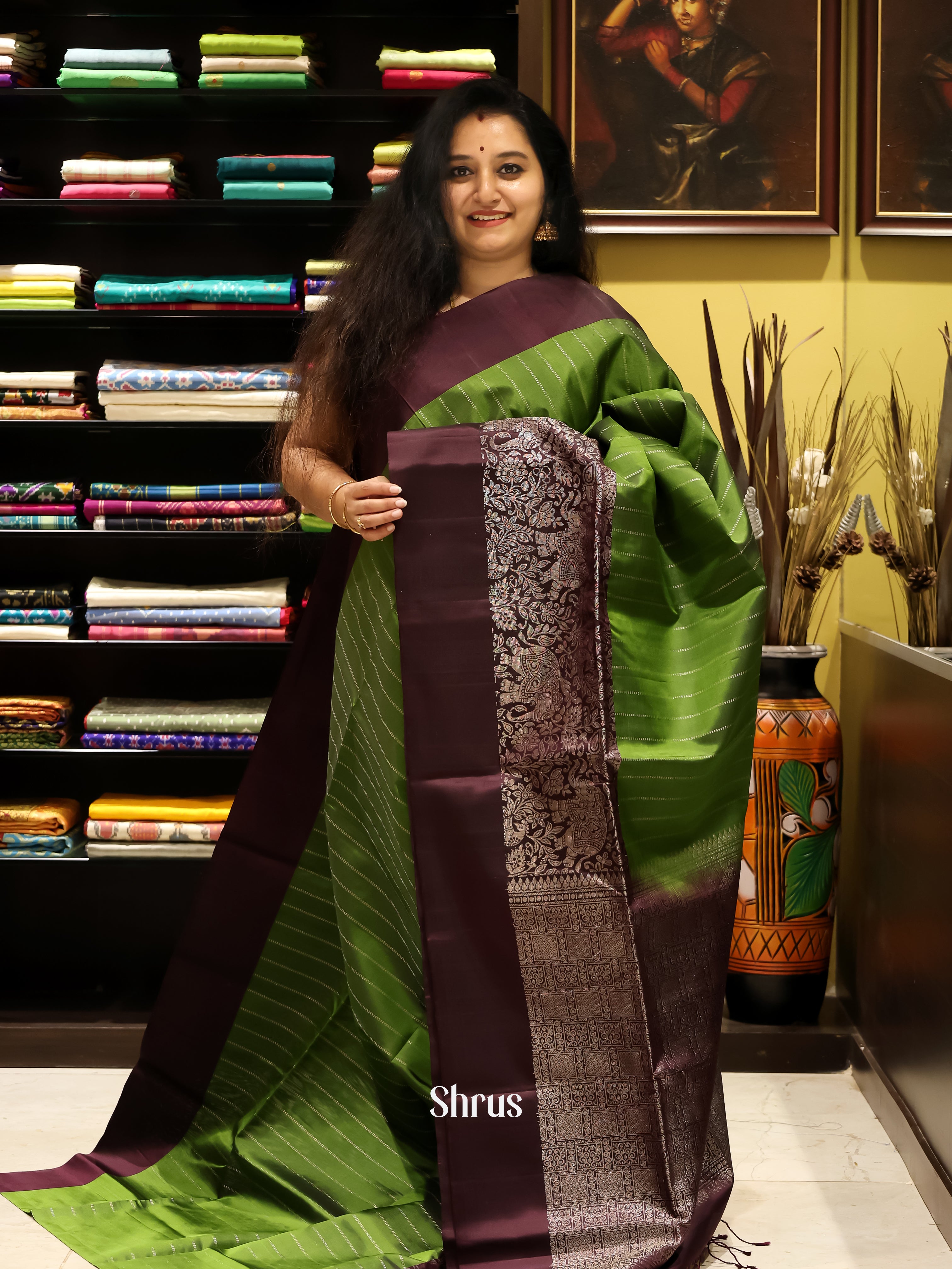 Green & Brown  - Soft silk Saree