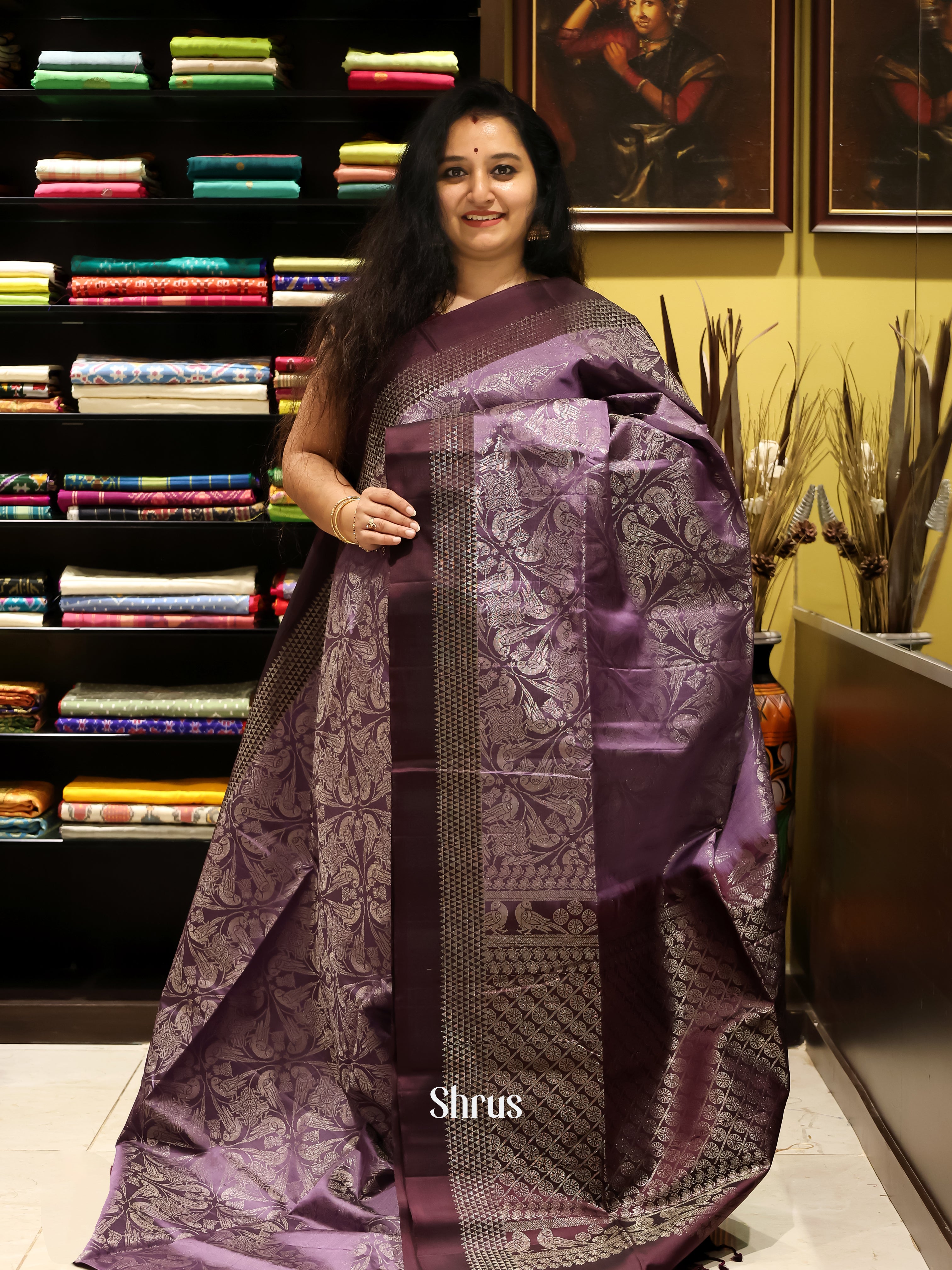 Dark Purple & Brown- Soft silk Saree