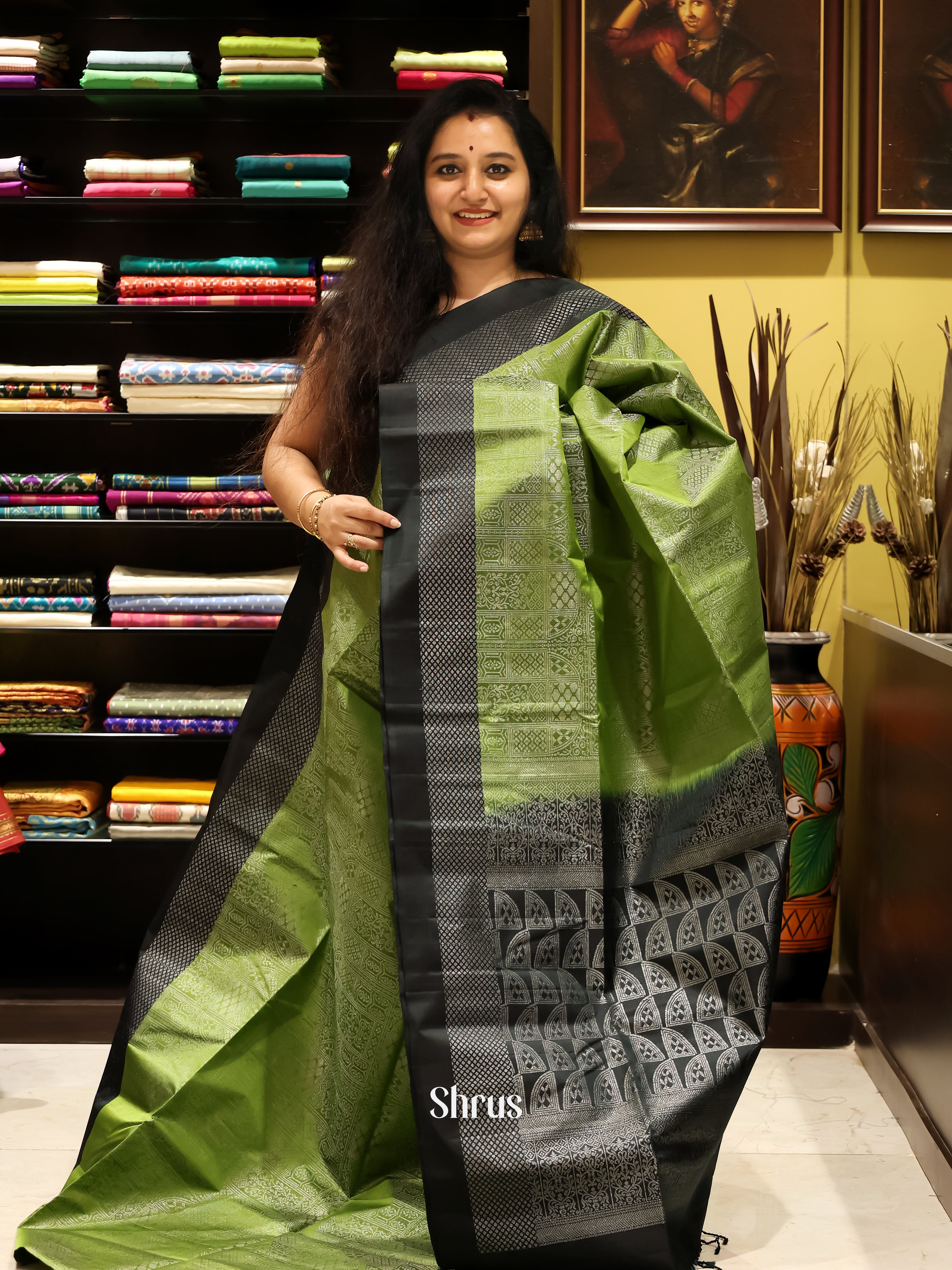 Green & Black  - Soft silk Saree