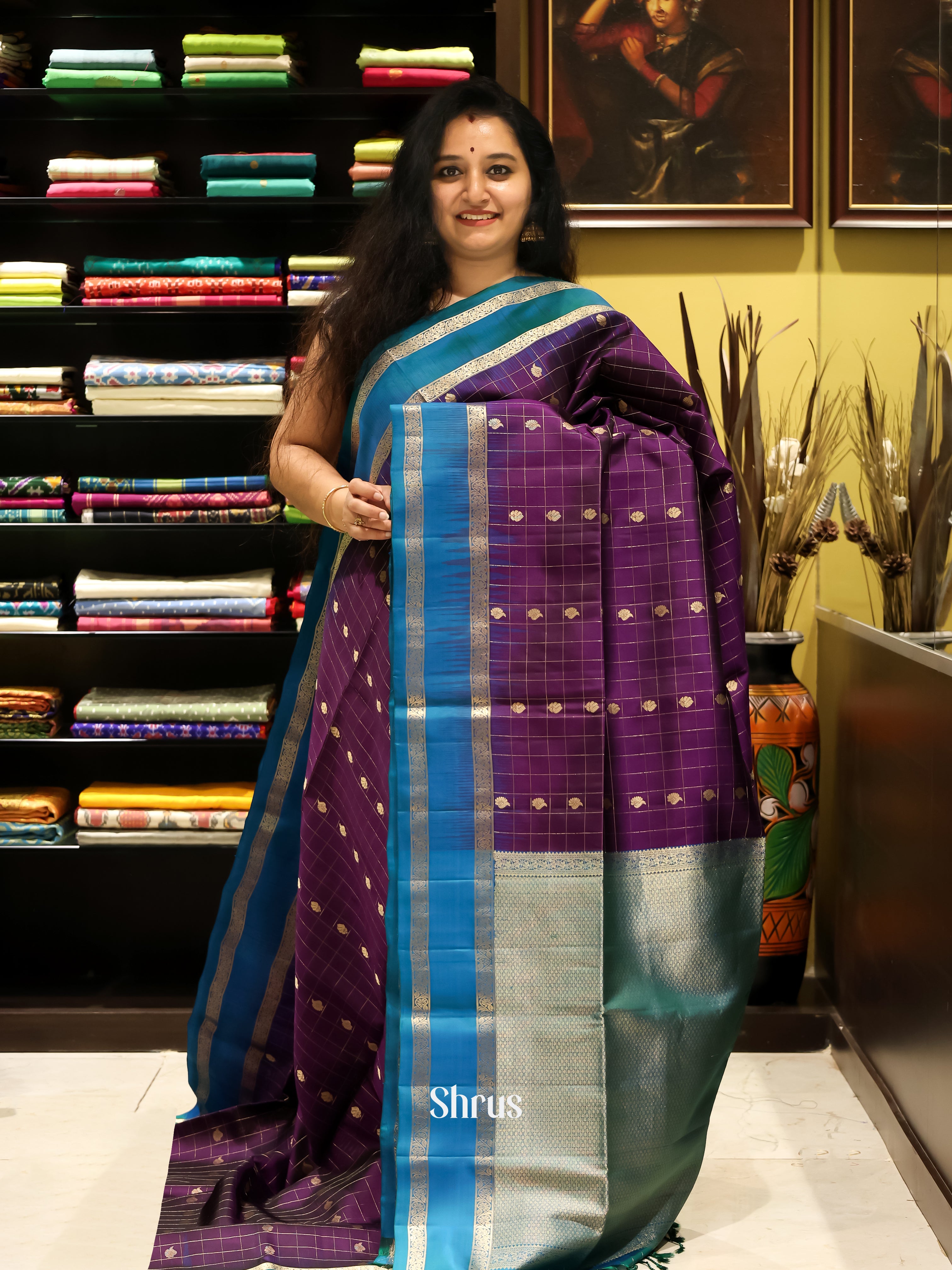 Violet & Blue - Soft silk Saree