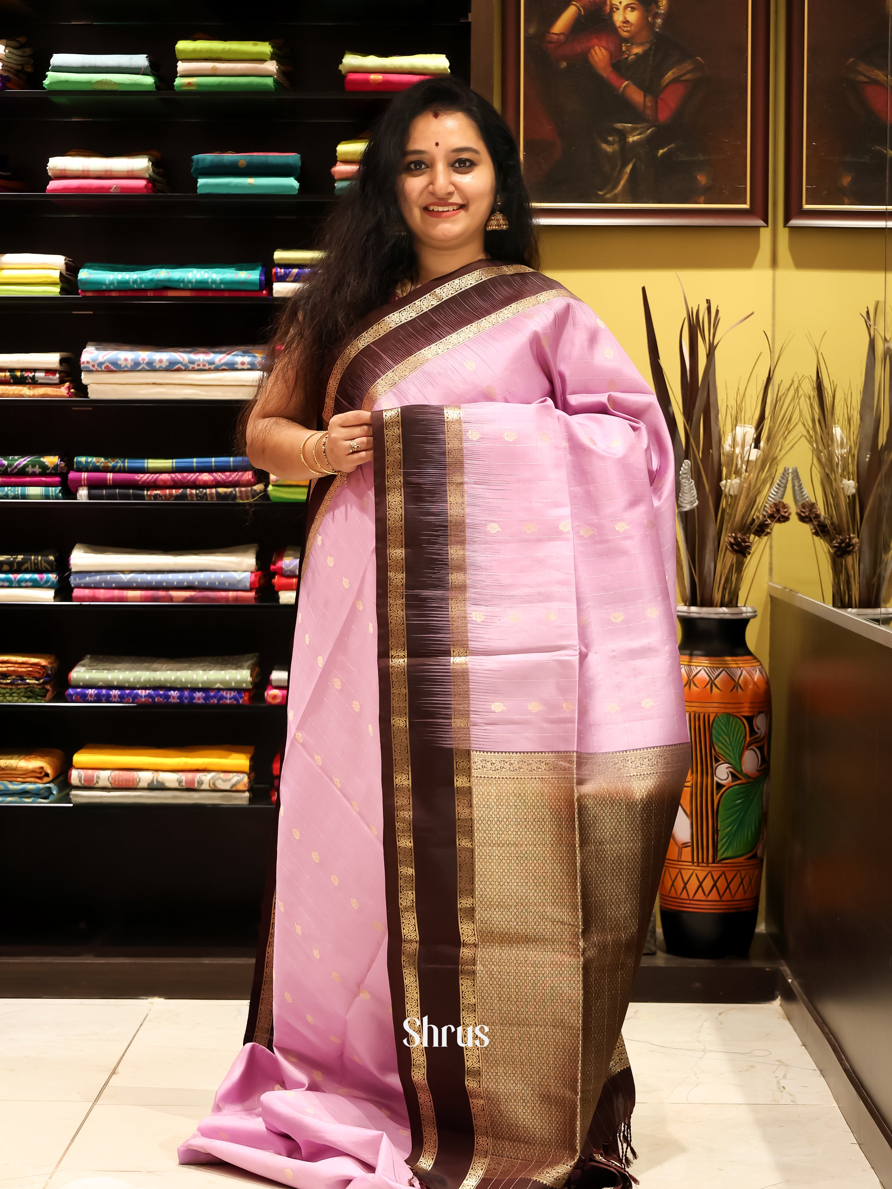 Purple  & Brown- Soft silk Saree - Shop on Shrus.com