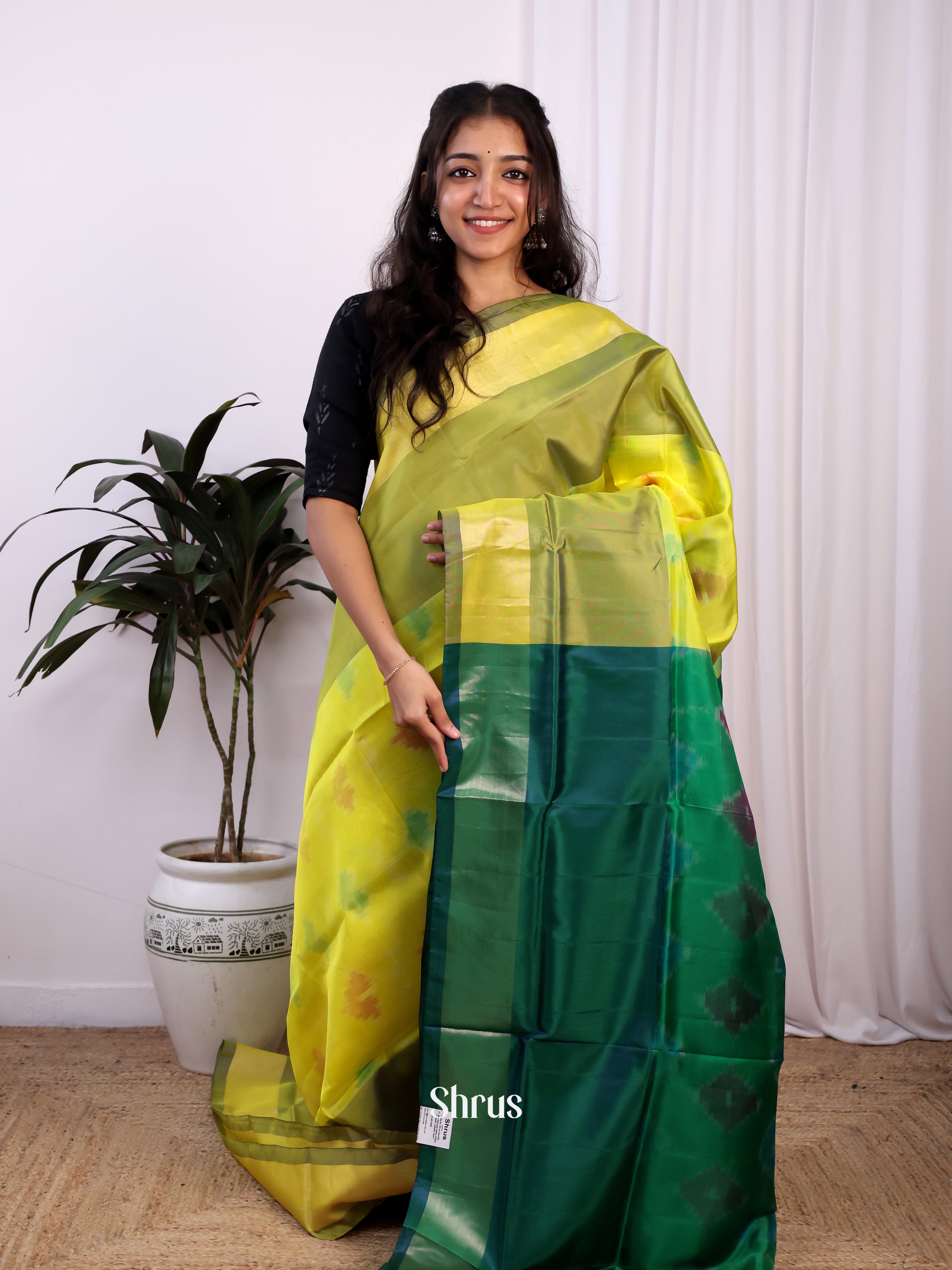 Lite Green  & Green - Semi uppada Saree