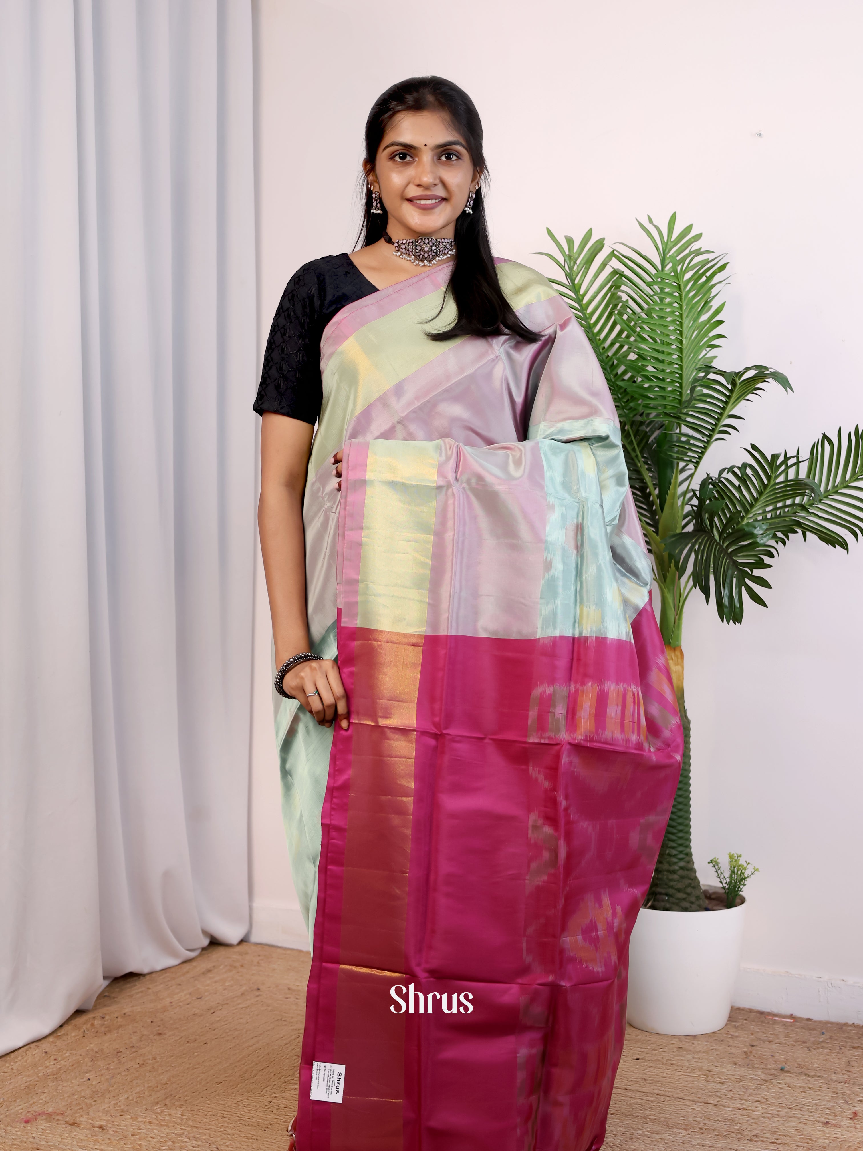 Ice Blue & Purple - Semi uppada Saree