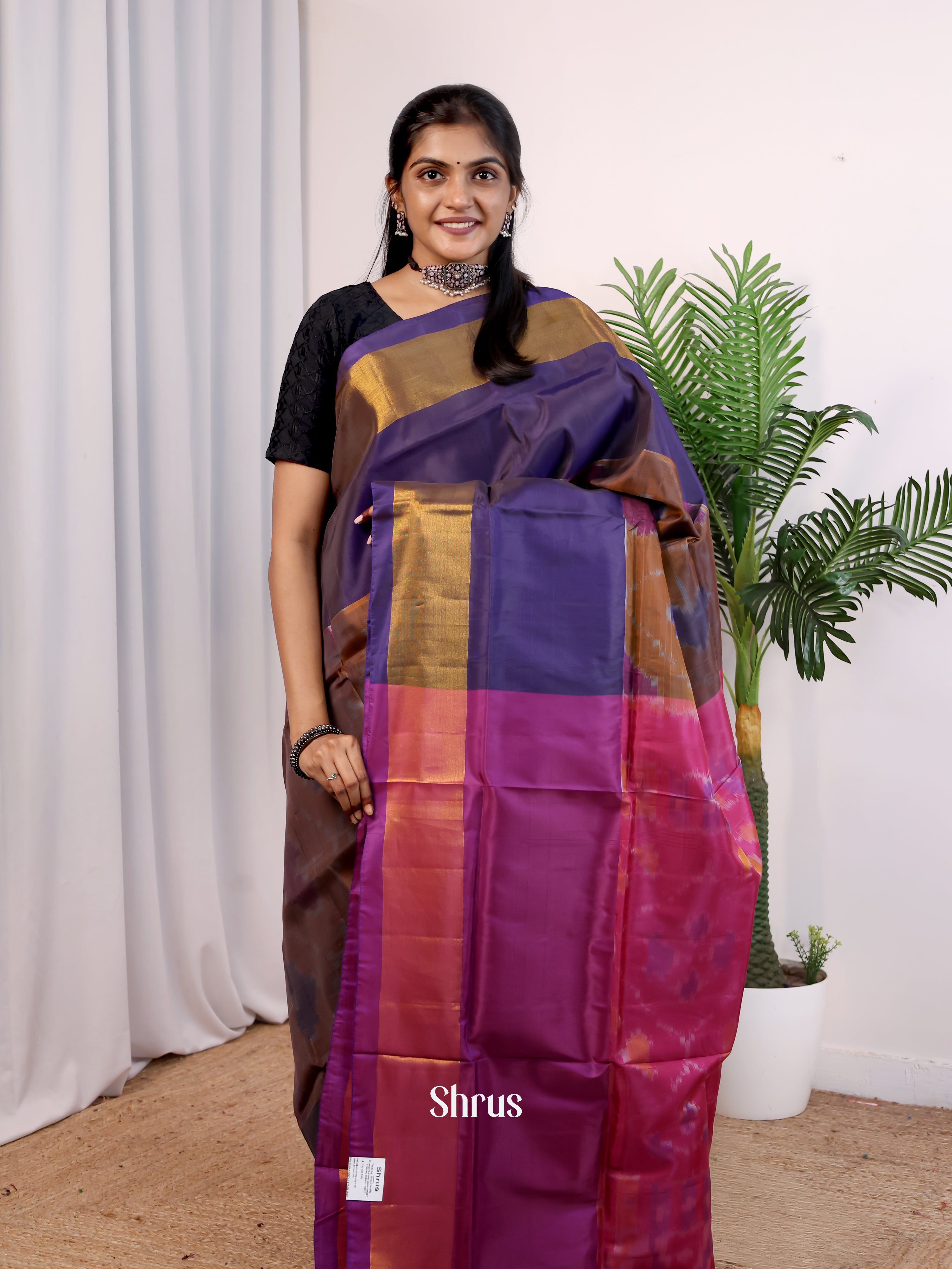 Brown & Purple - Semi uppada Saree