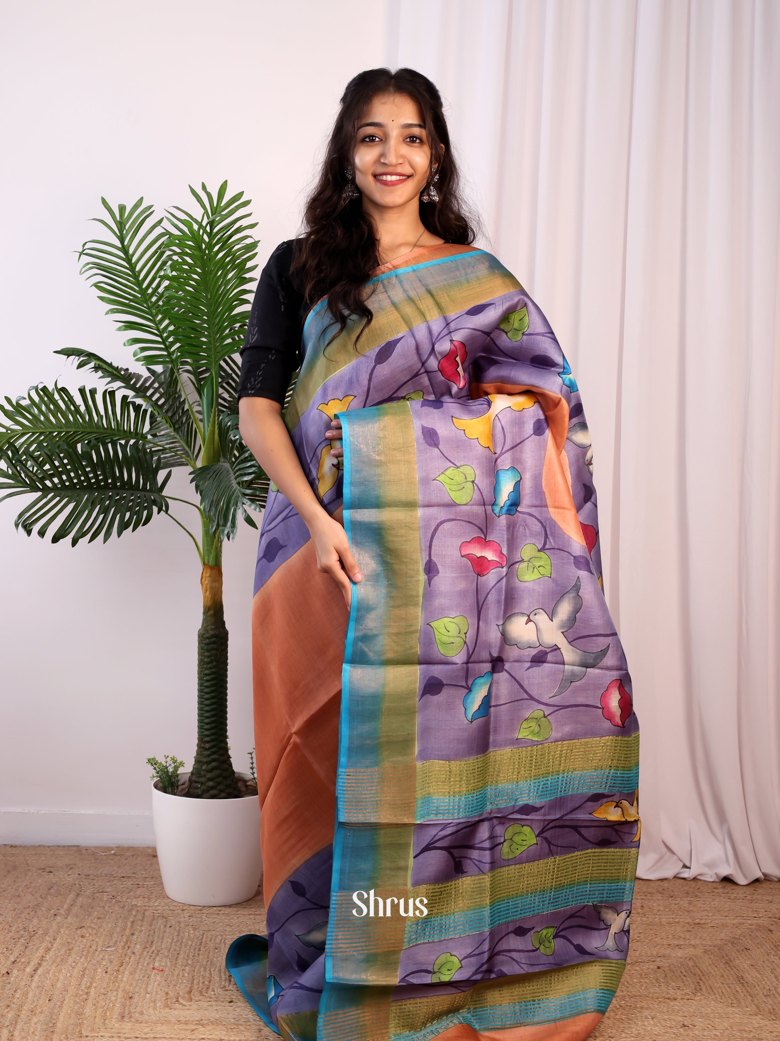 Purple  & Brown - Tussar Saree