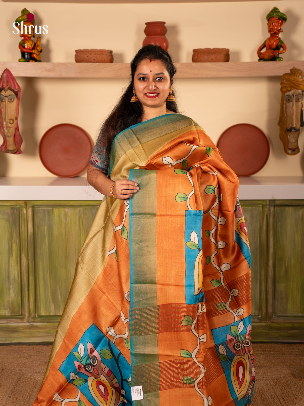 Beige & Brick - Tussar Saree