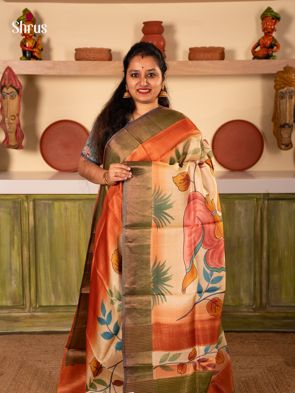 Brick & Cream - Tussar Saree