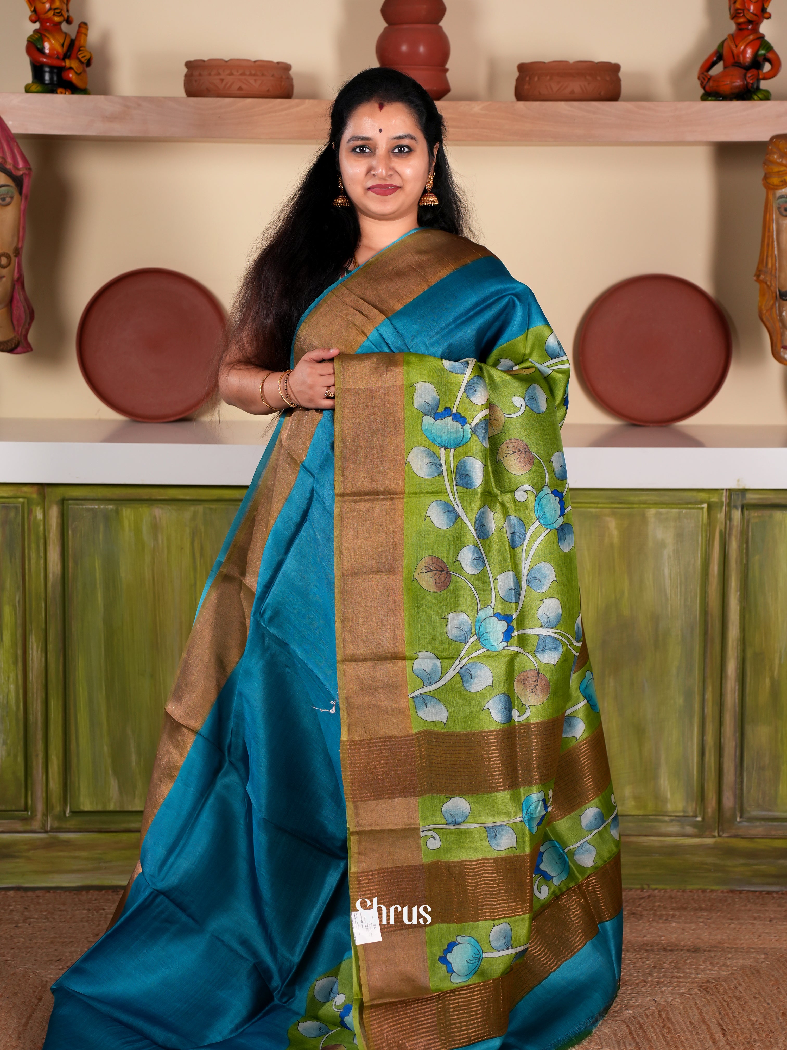 Blue & Green- Tussar Saree