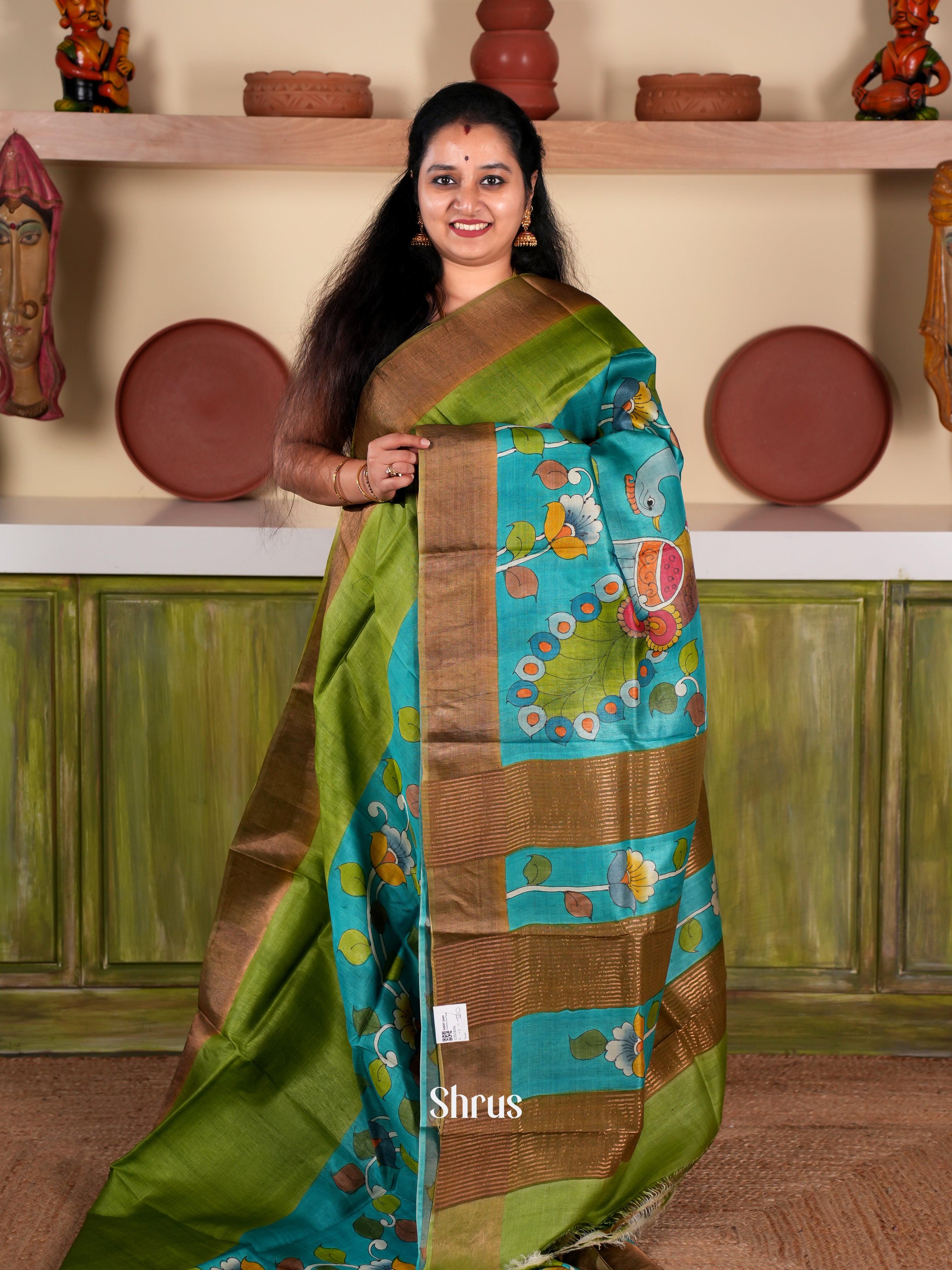 Leaf Green & Green  - Tussar Saree