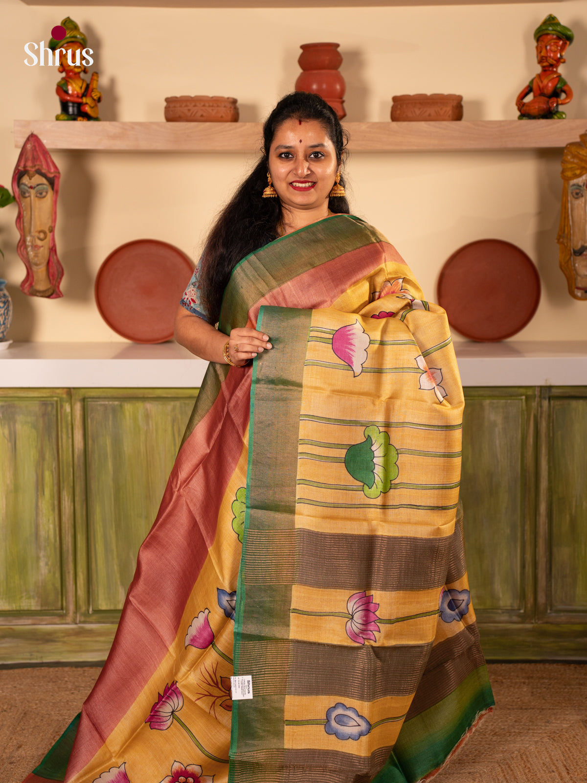 Brown & Mustard- Tussar Saree