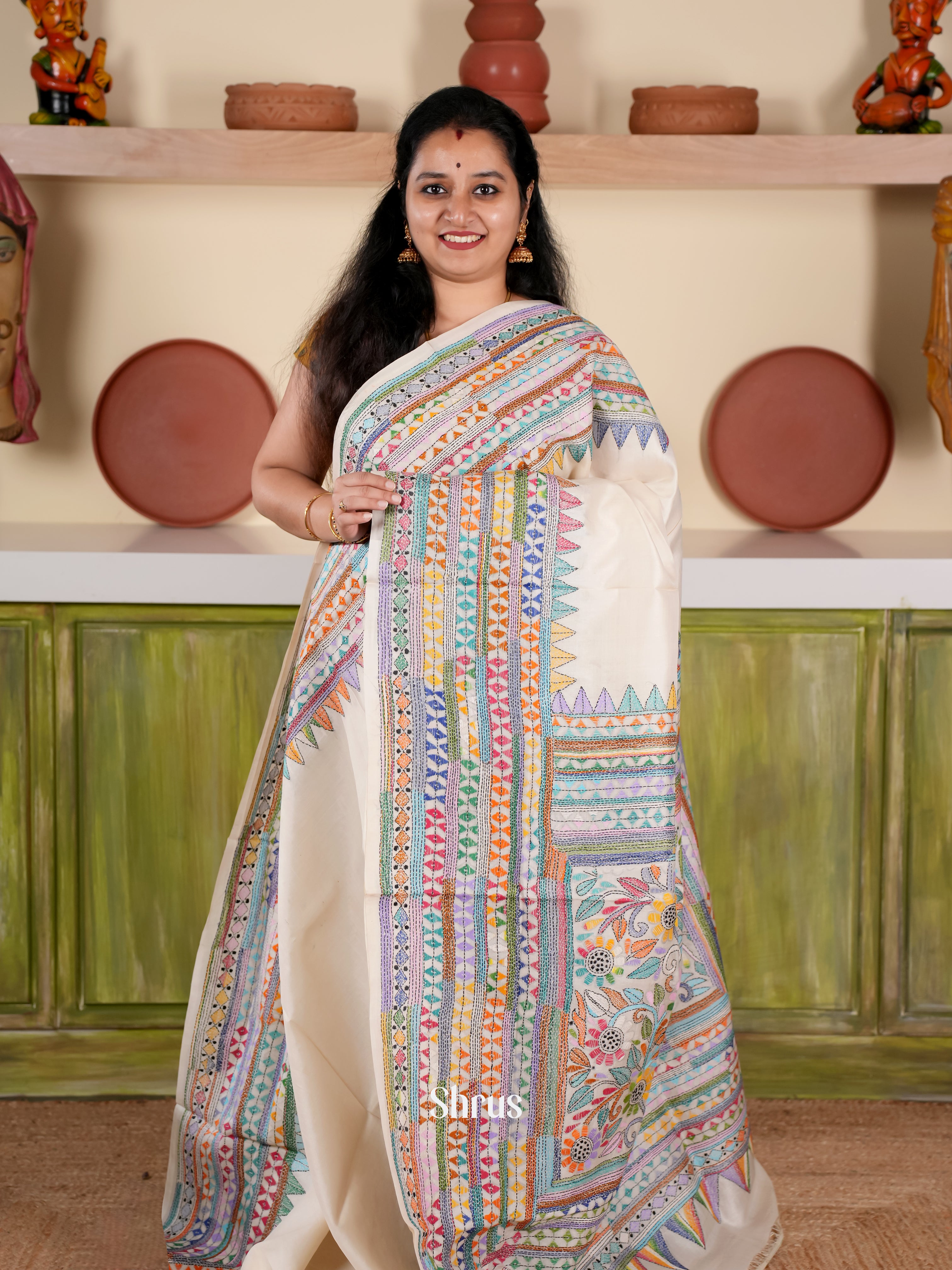 Cream - Tussar Saree