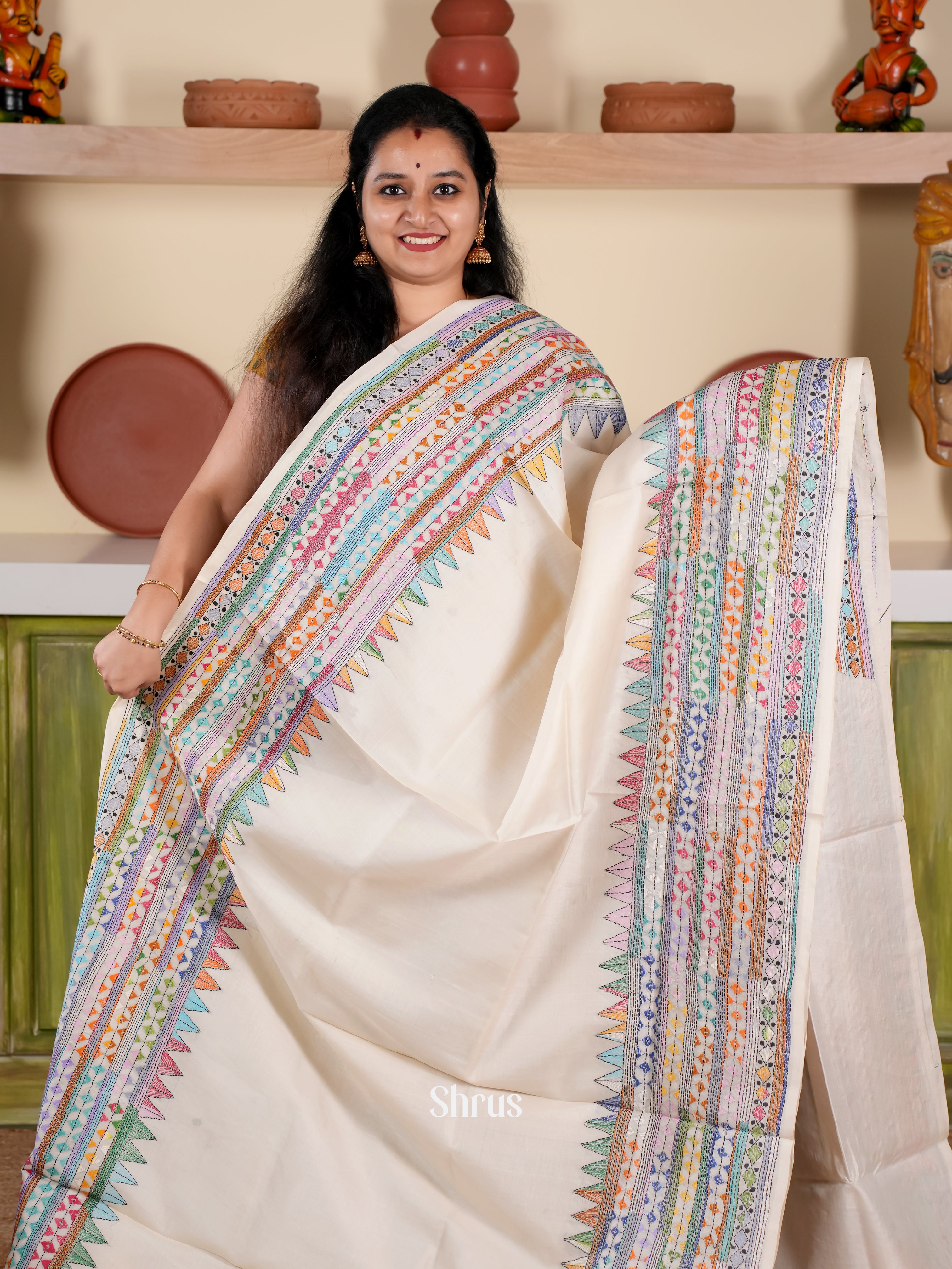 Cream - Tussar Saree