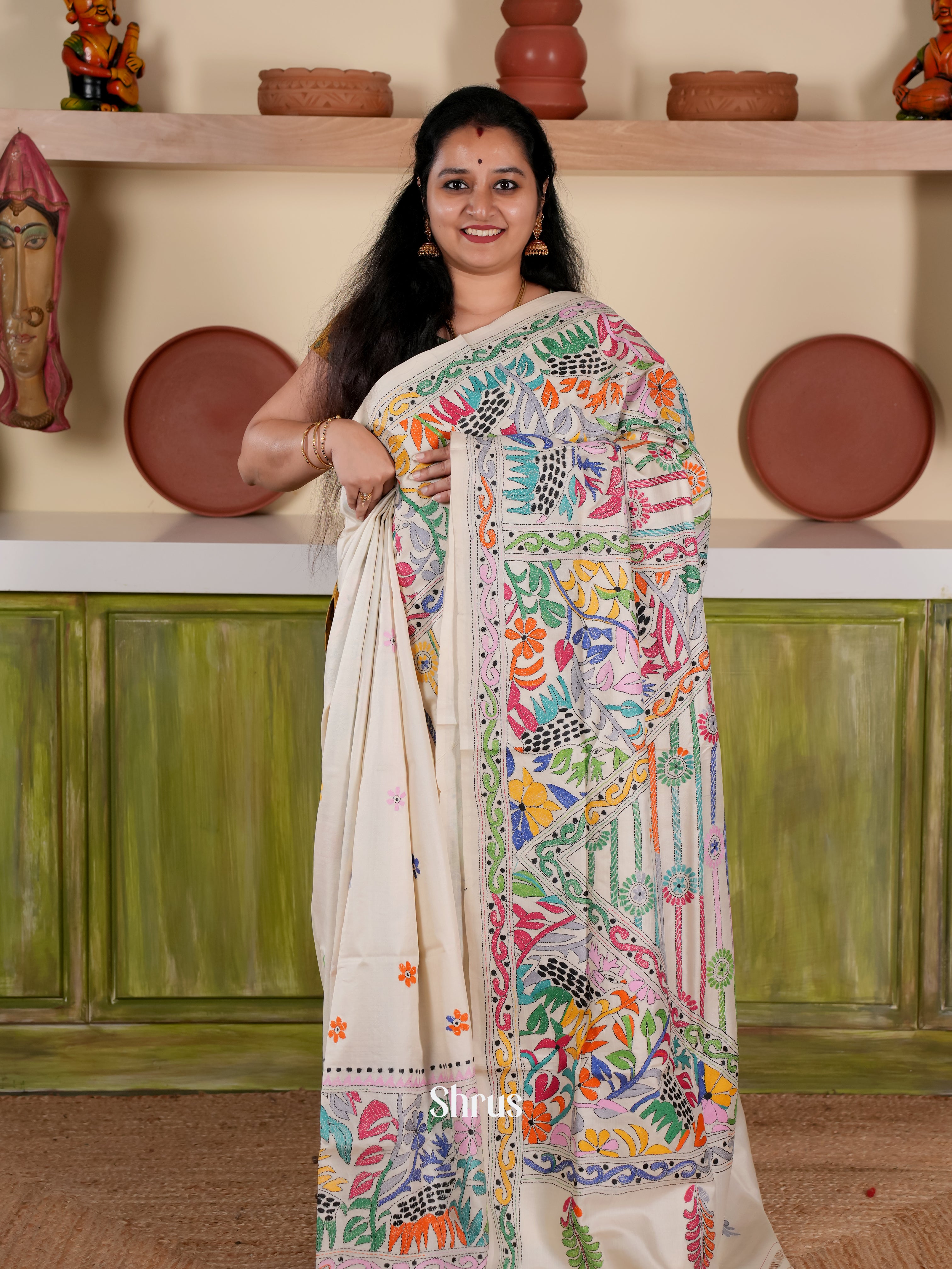 Cream - Tussar Saree