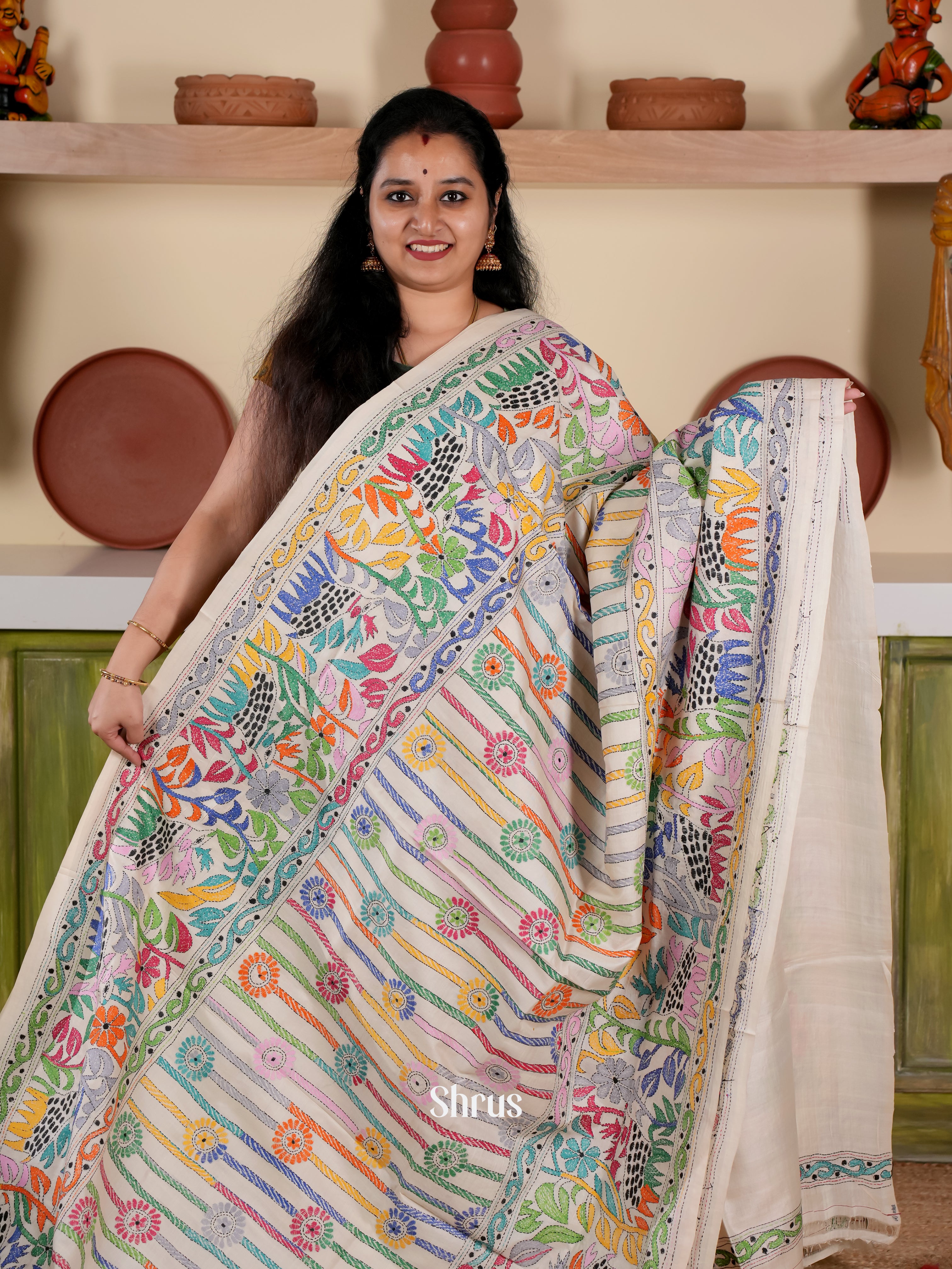 Cream - Tussar Saree