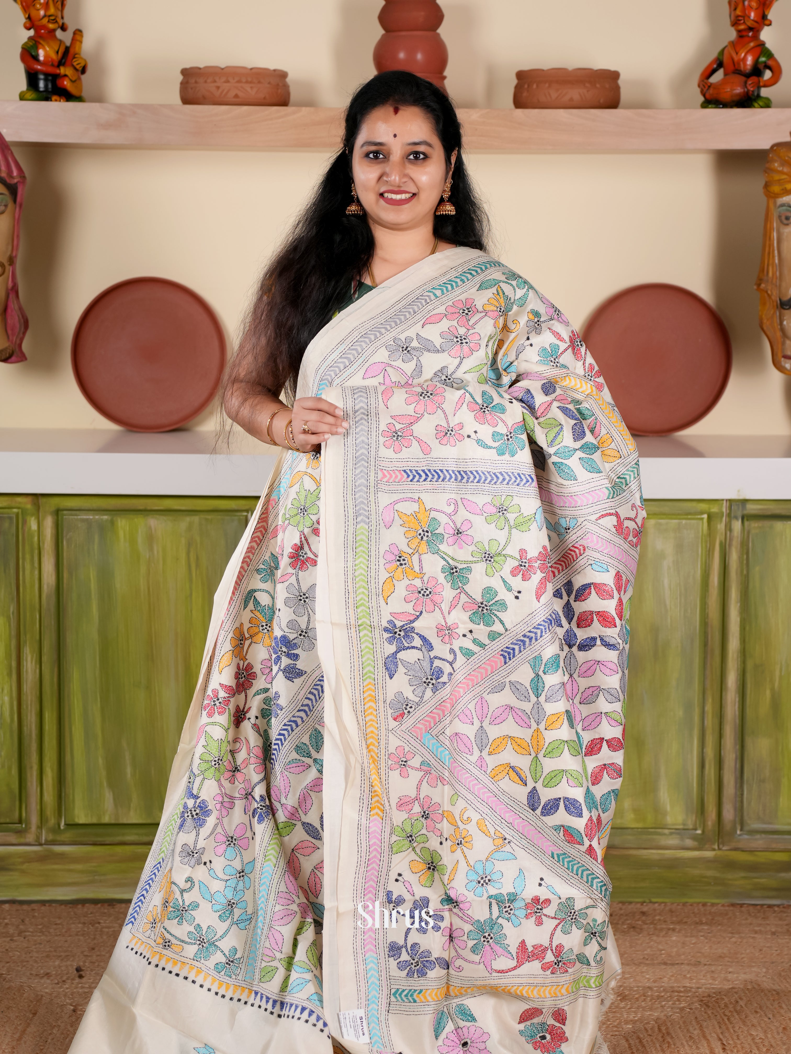 Cream - Tussar Saree