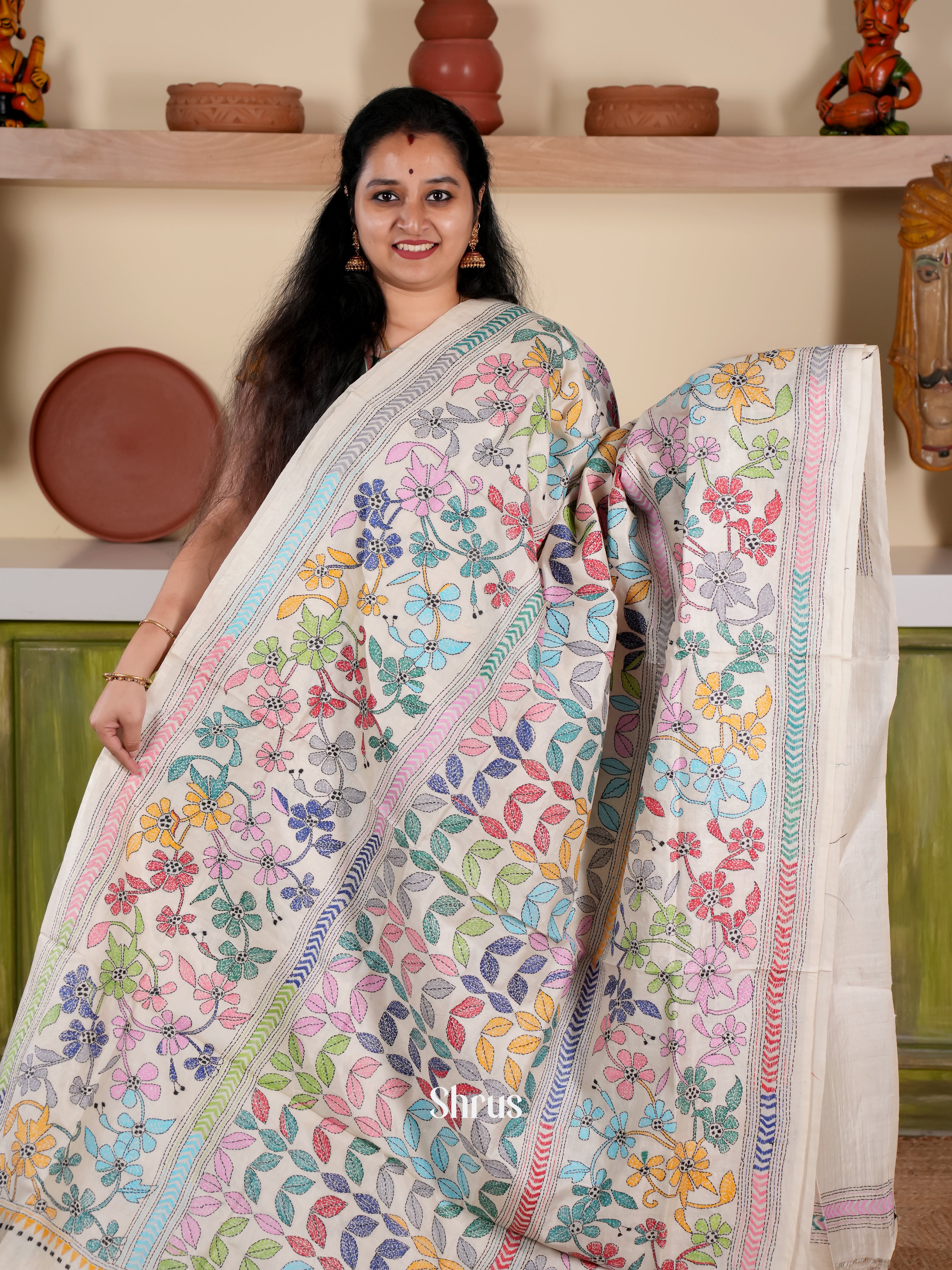 Cream - Tussar Saree