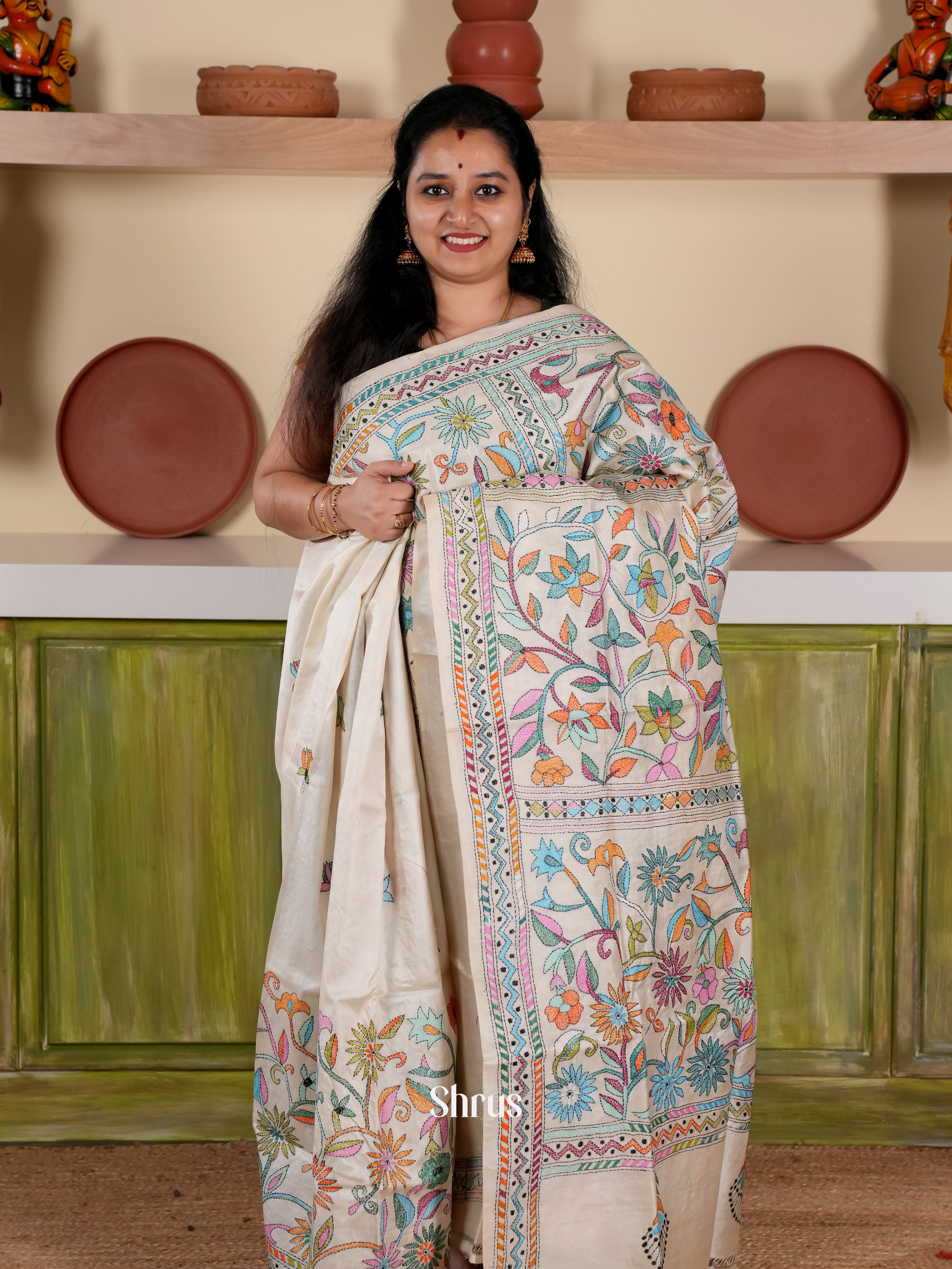 Cream - Tussar Saree