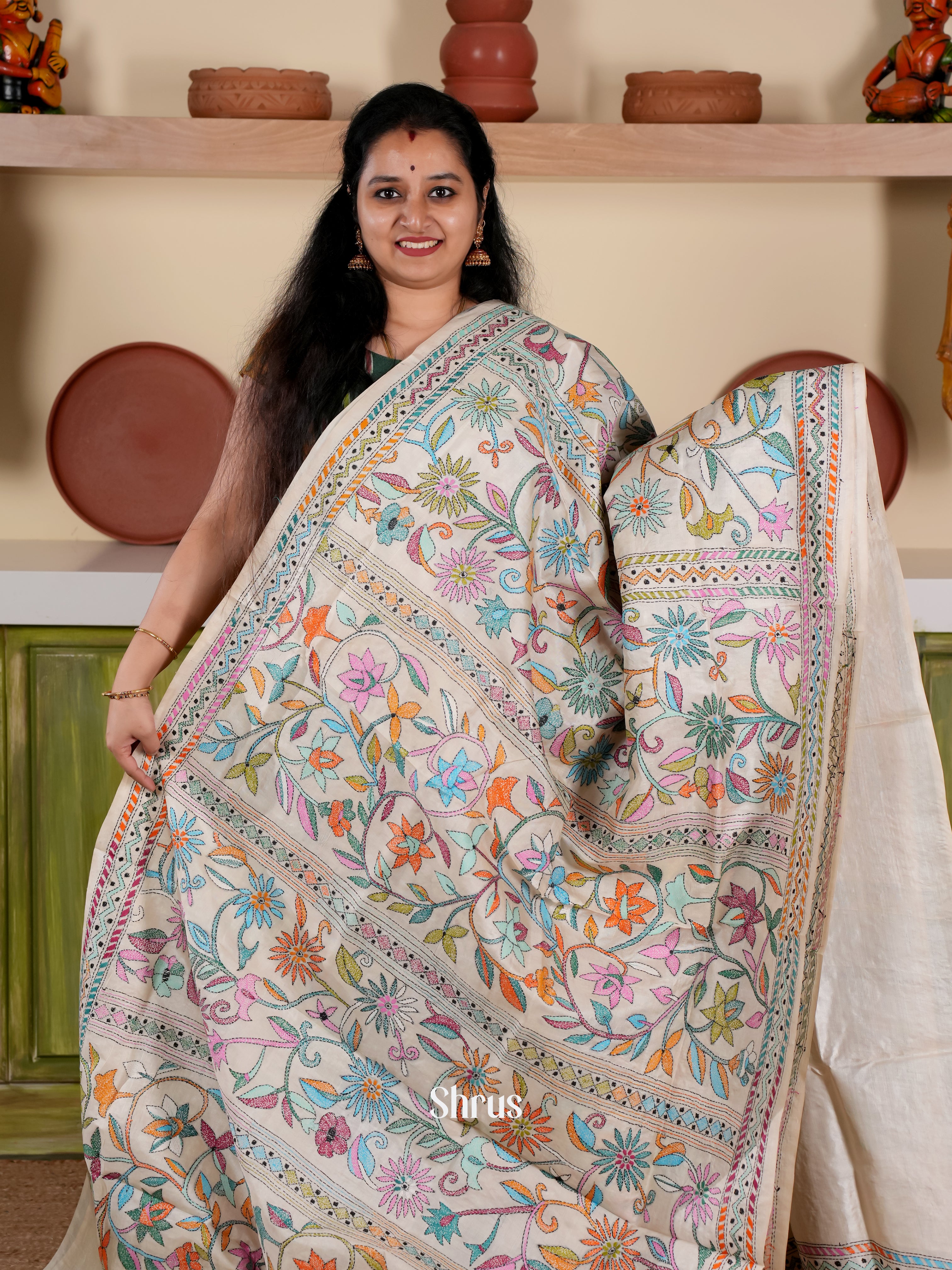 Cream - Tussar Saree