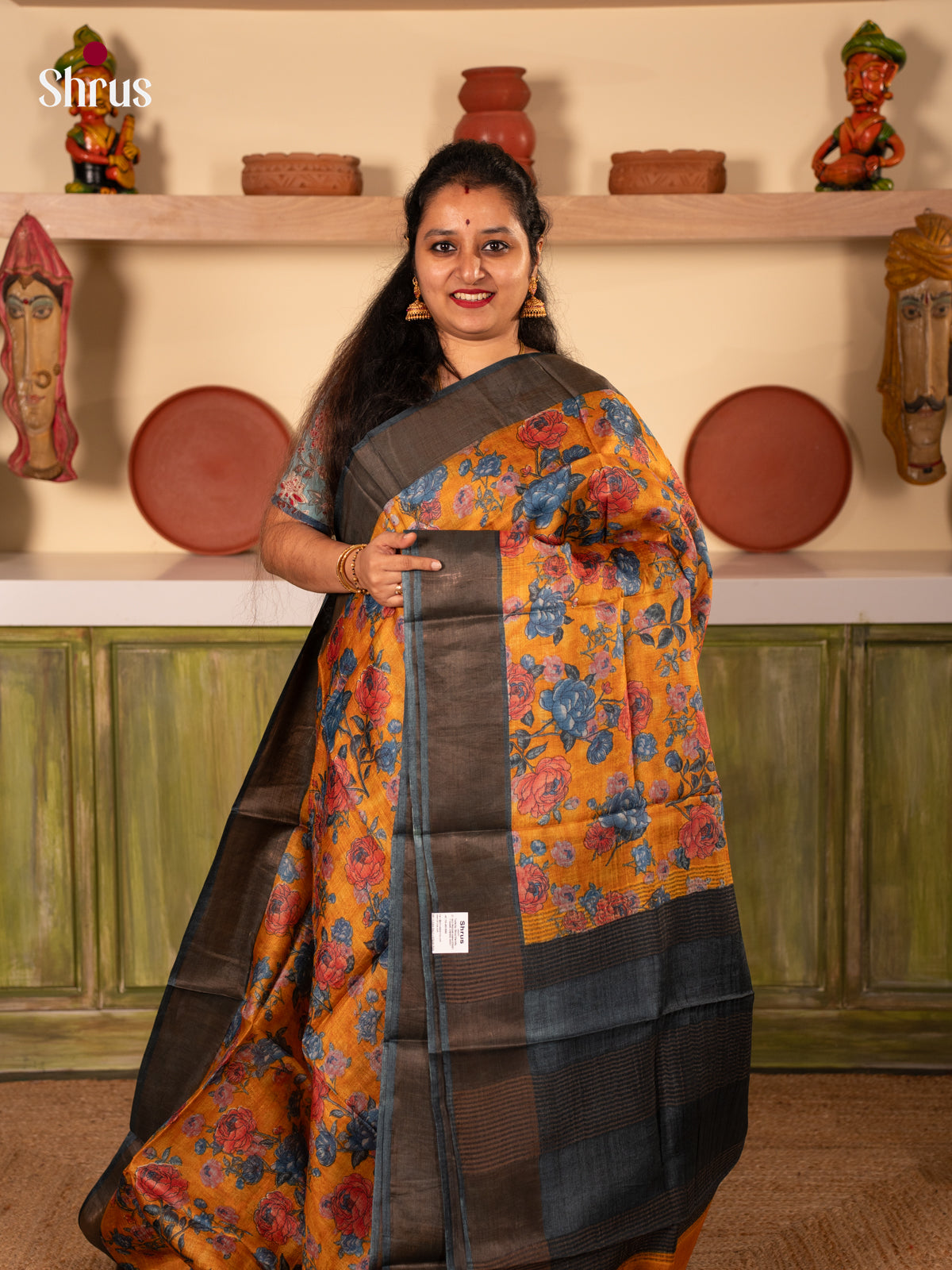 Orange & Grey - Tussar Saree