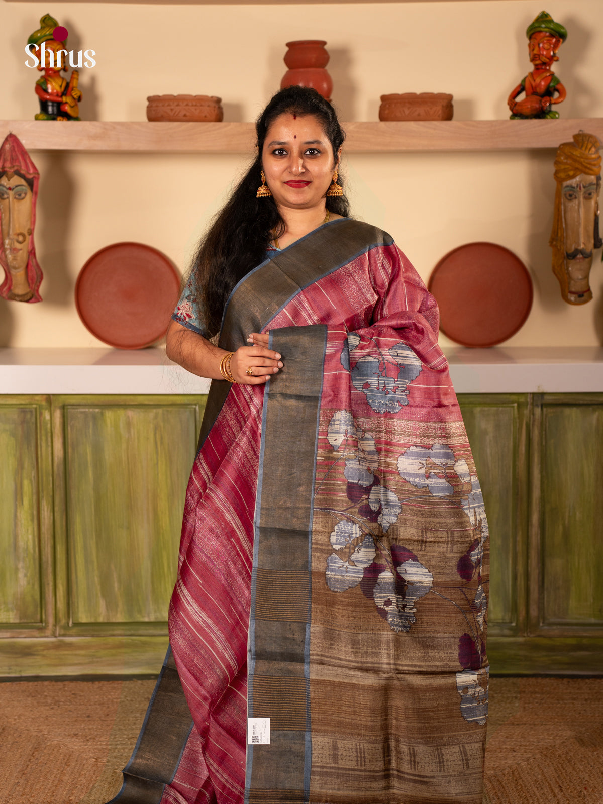 maroon & Grey - Tussar Saree