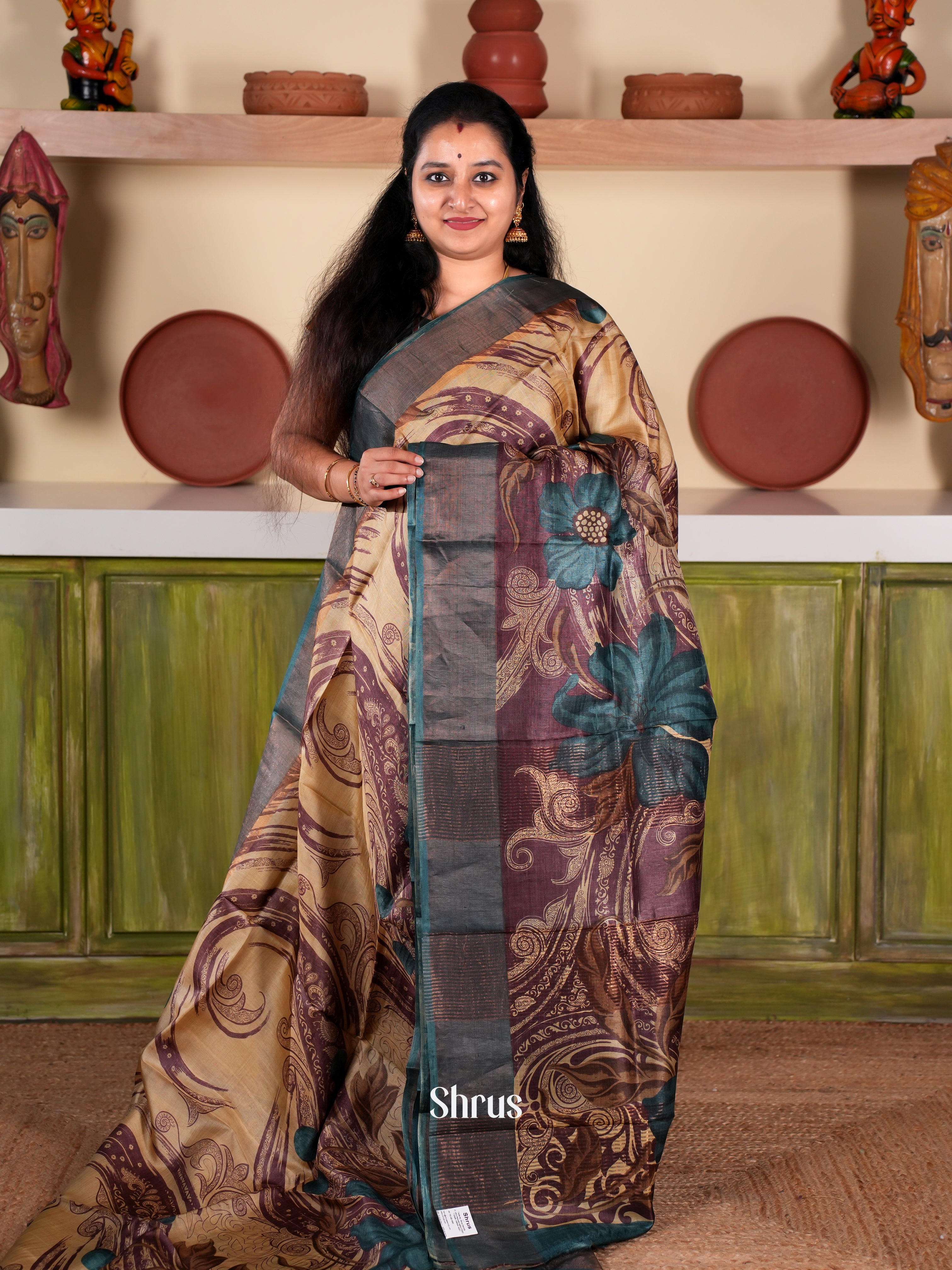 Brown  & Blue  - Tussar Saree