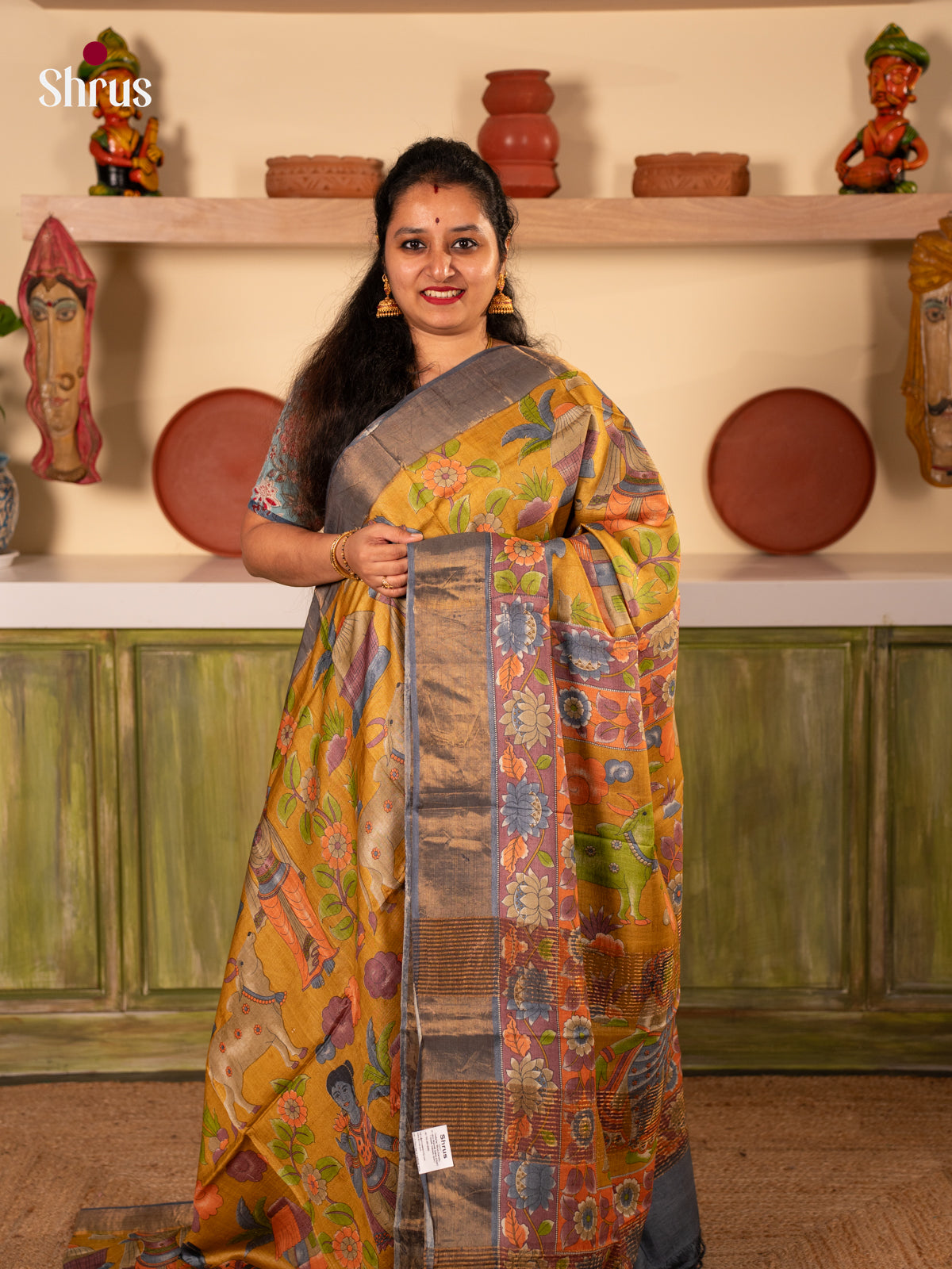 Mustard & Grey - Tussar Saree