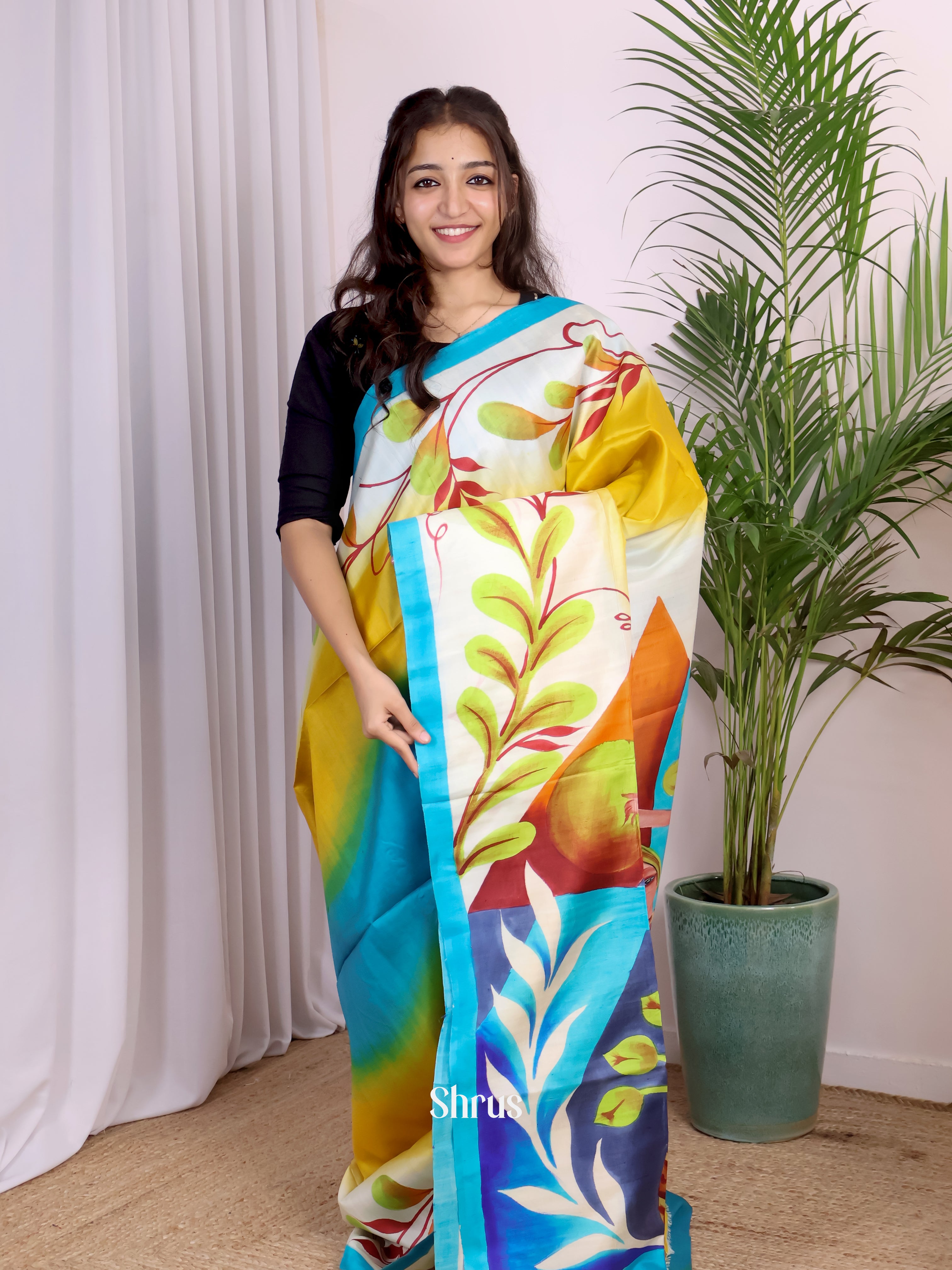 Blue & Yellow - Murshidabad Silk Saree