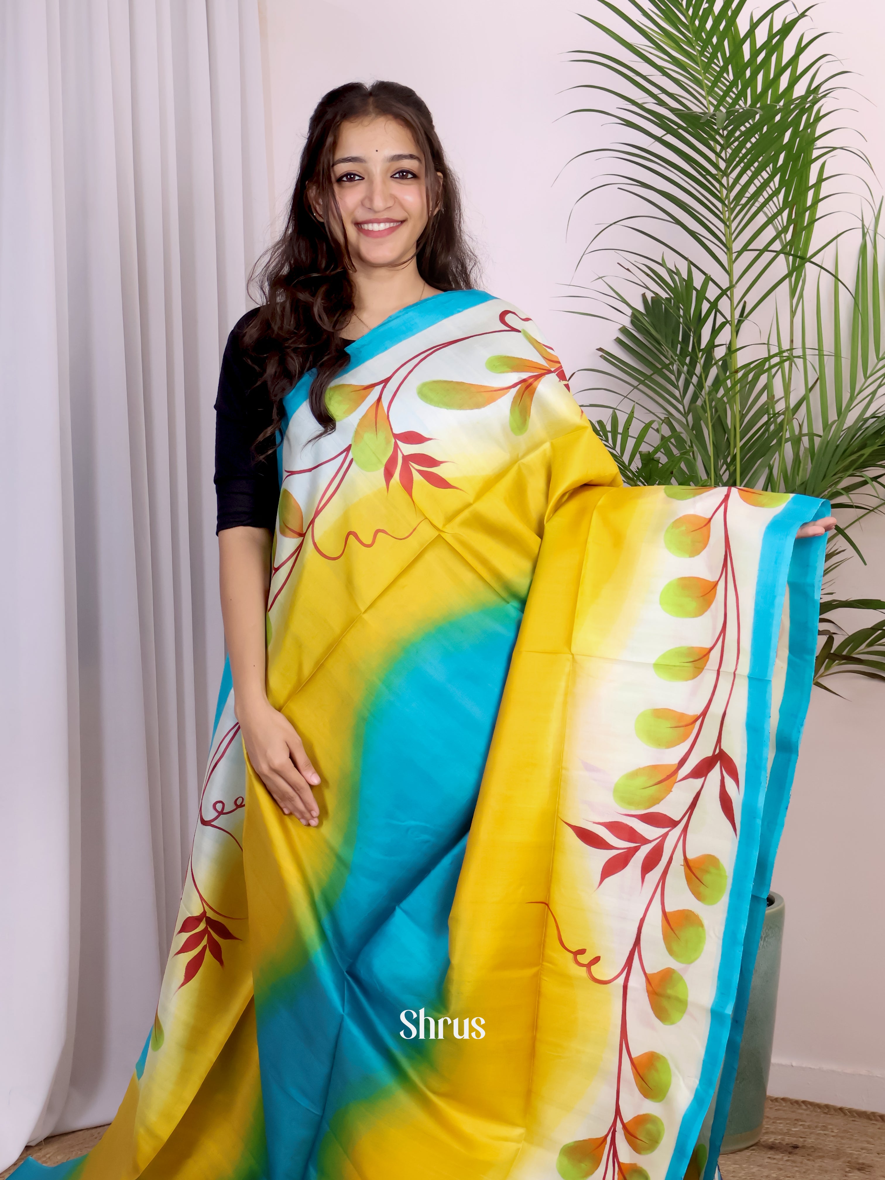 Blue & Yellow - Murshidabad Silk Saree