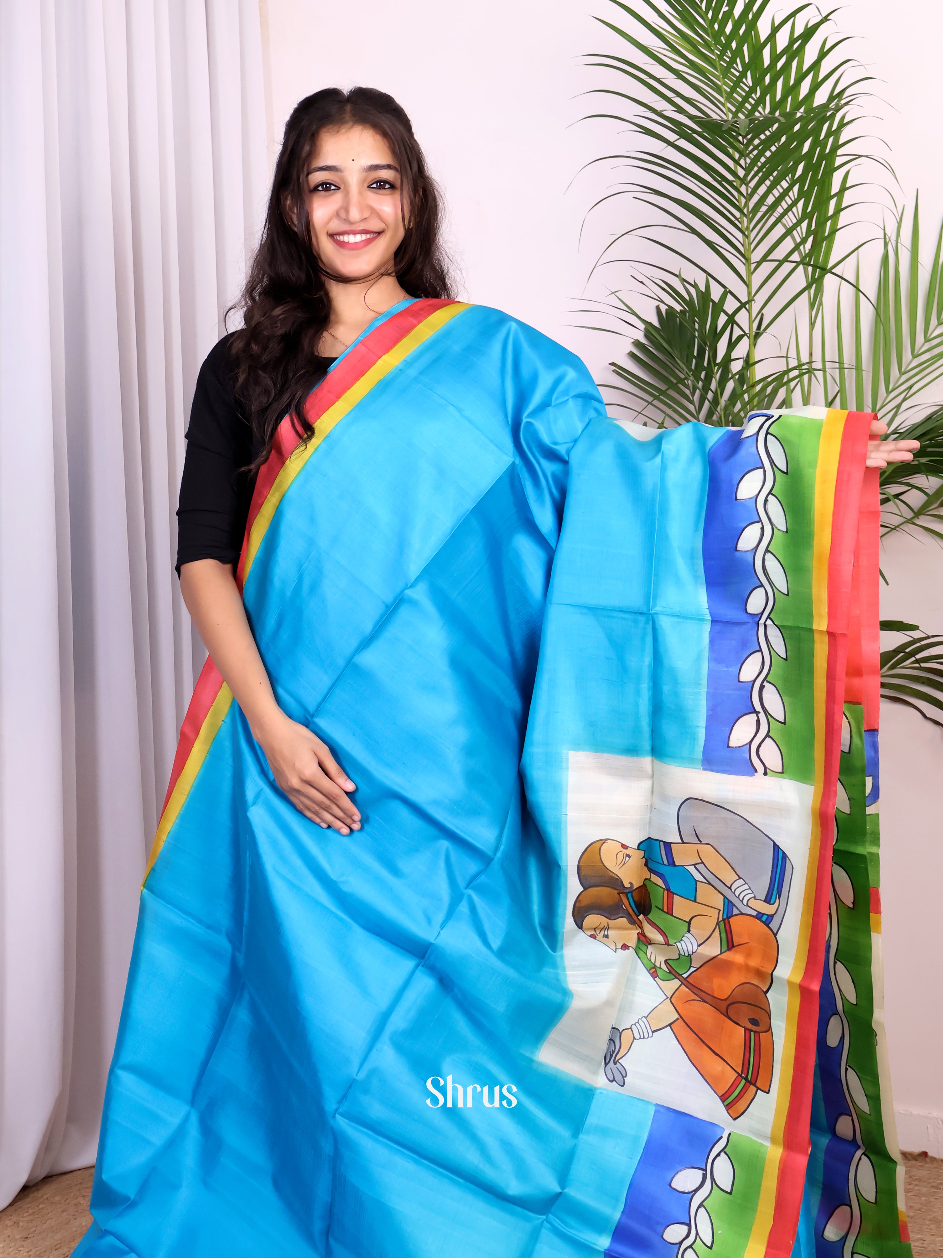 Blue  & Green - Murshidabad Silk Saree