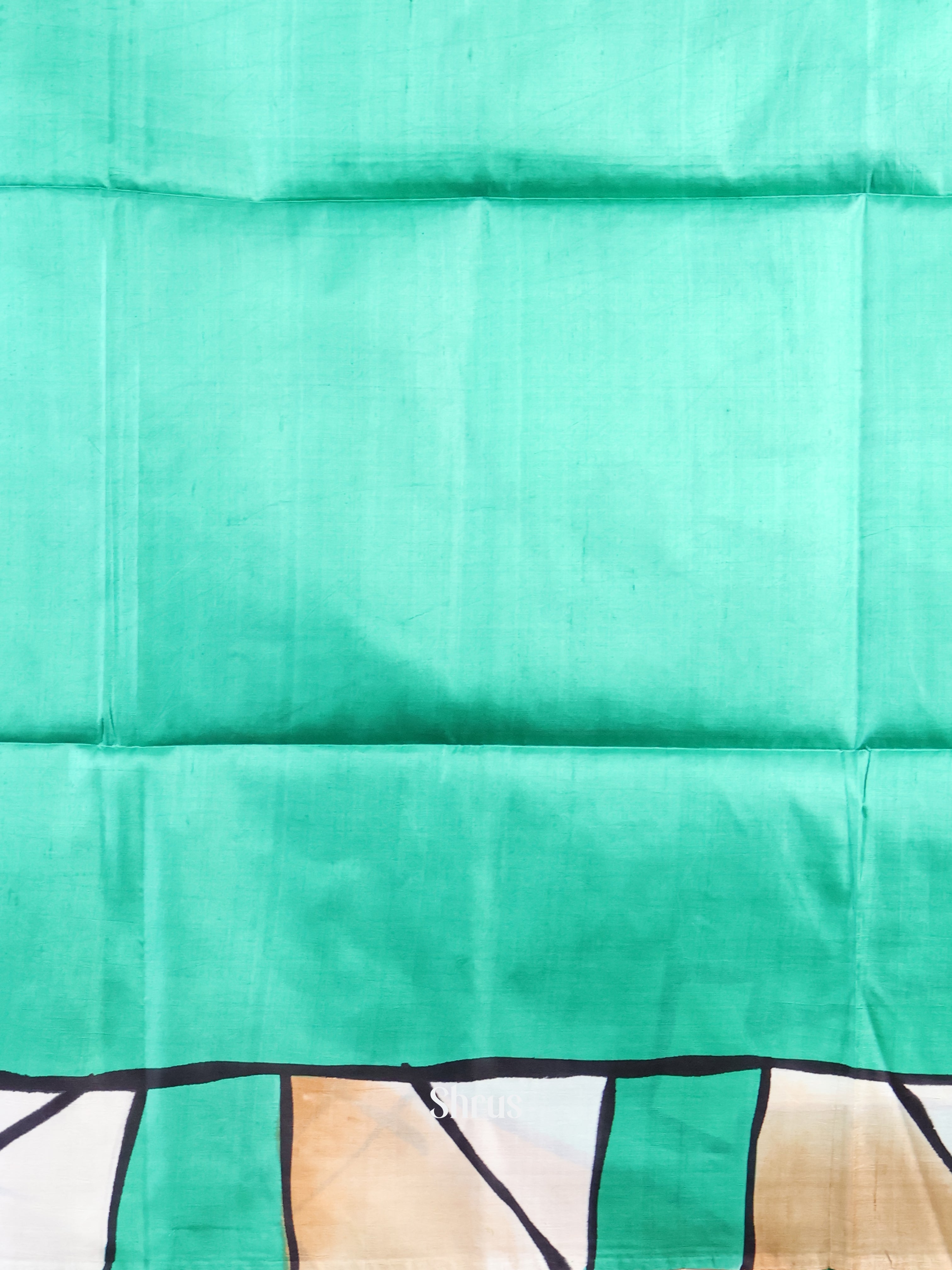 Cream & Green - Murshidabad Silk Saree