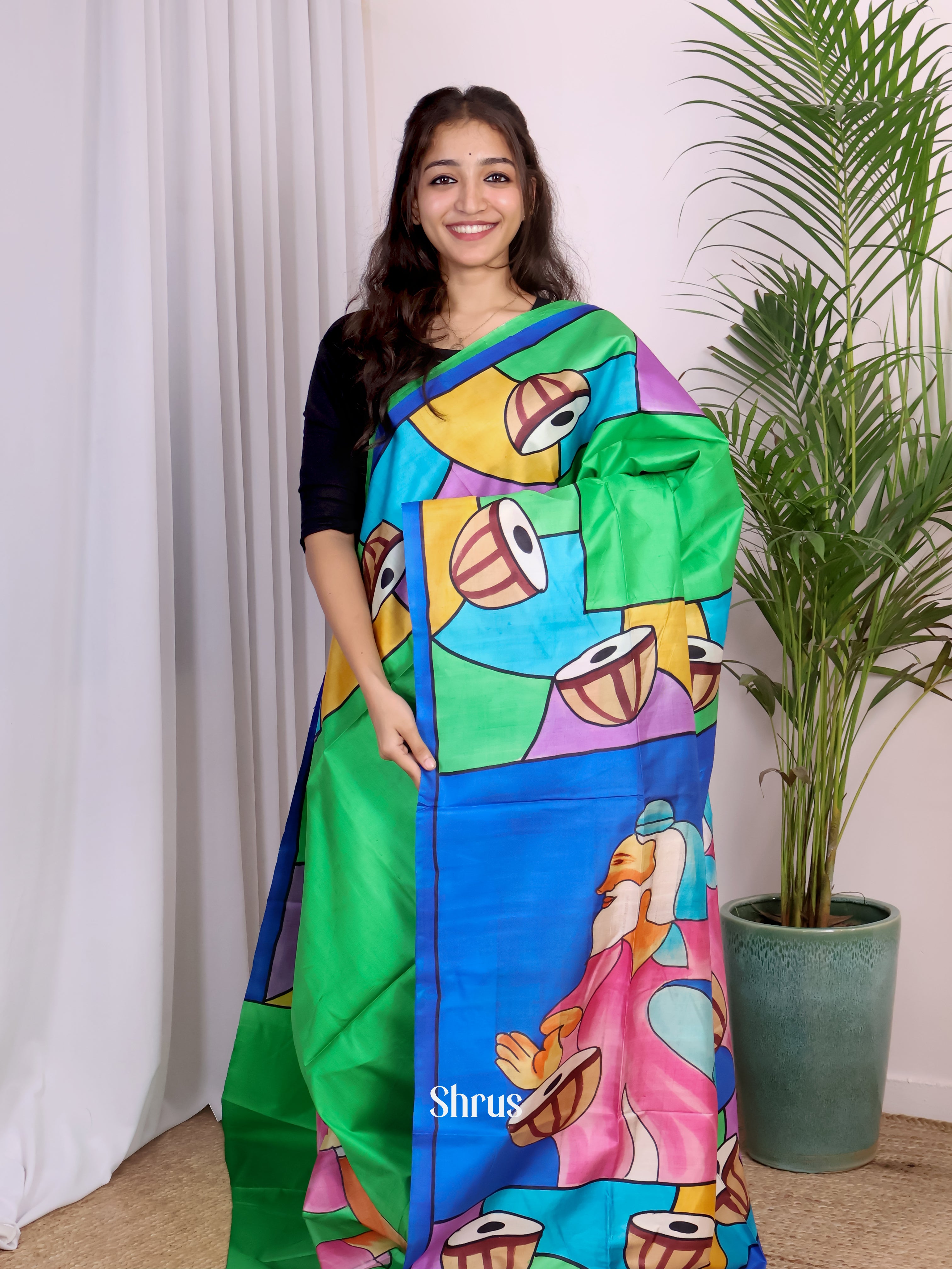 Green & Mustard- Murshidabad Silk Saree