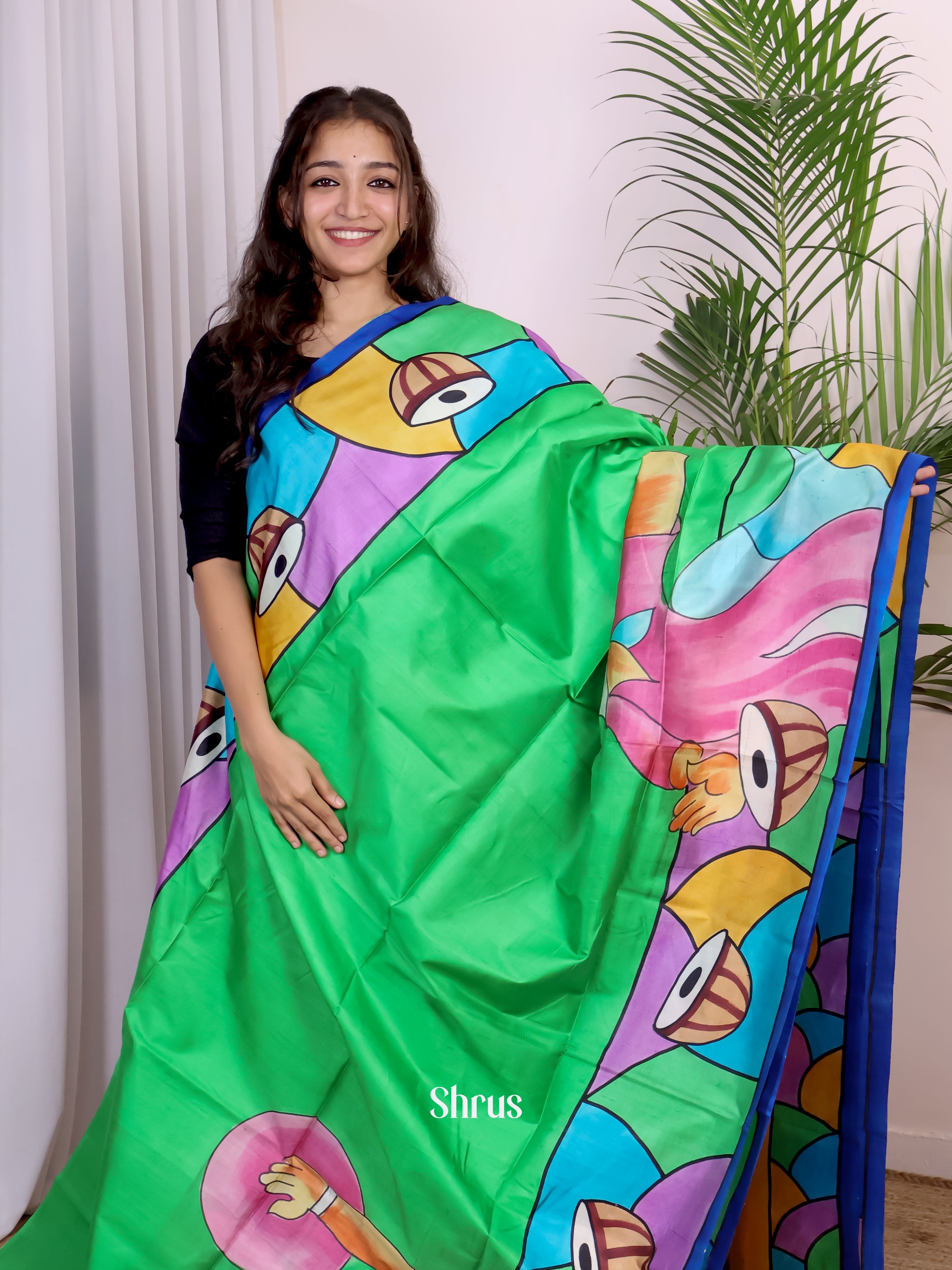 Green & Mustard- Murshidabad Silk Saree