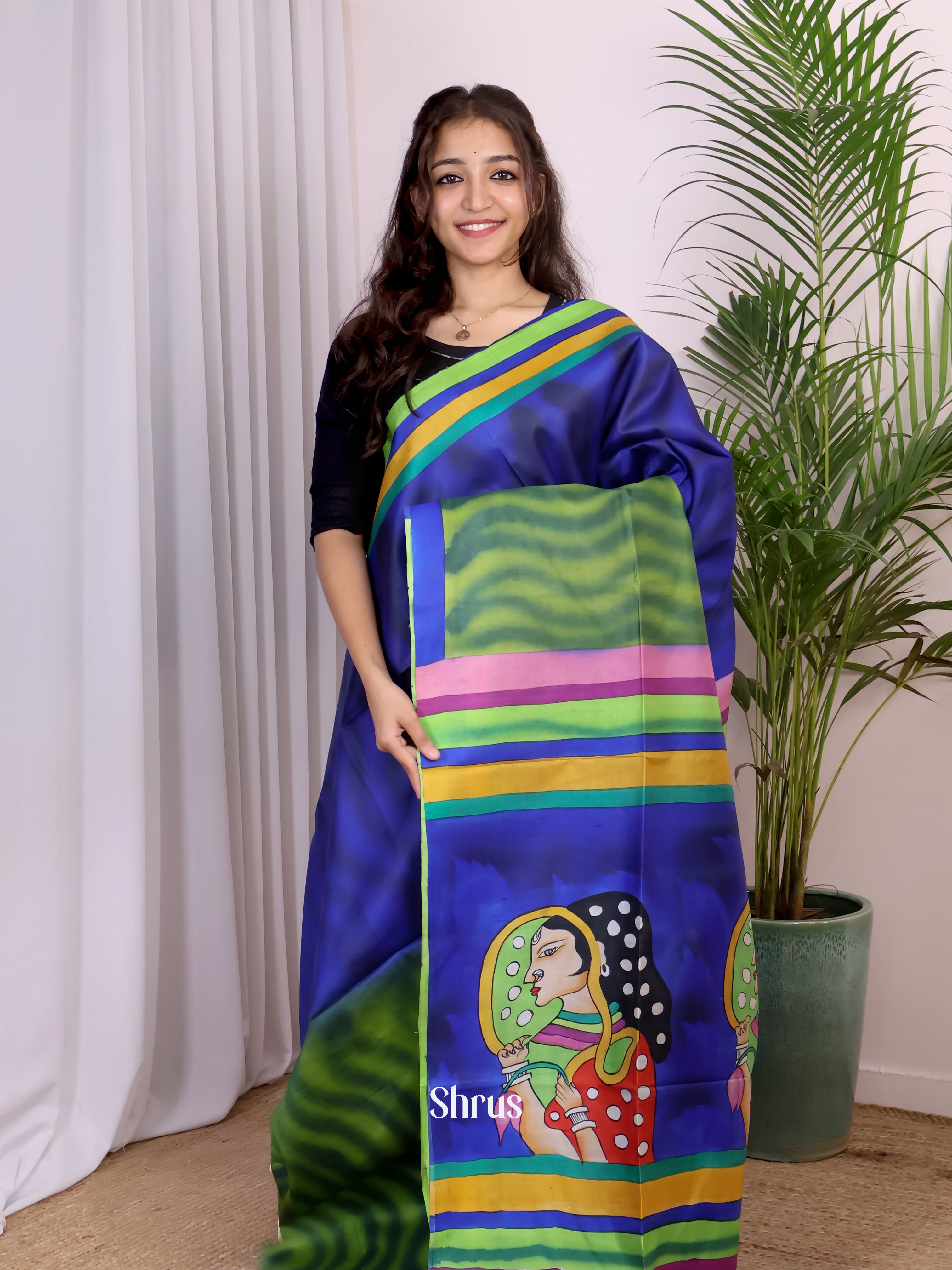 Blue & Green - Murshidabad Silk Saree